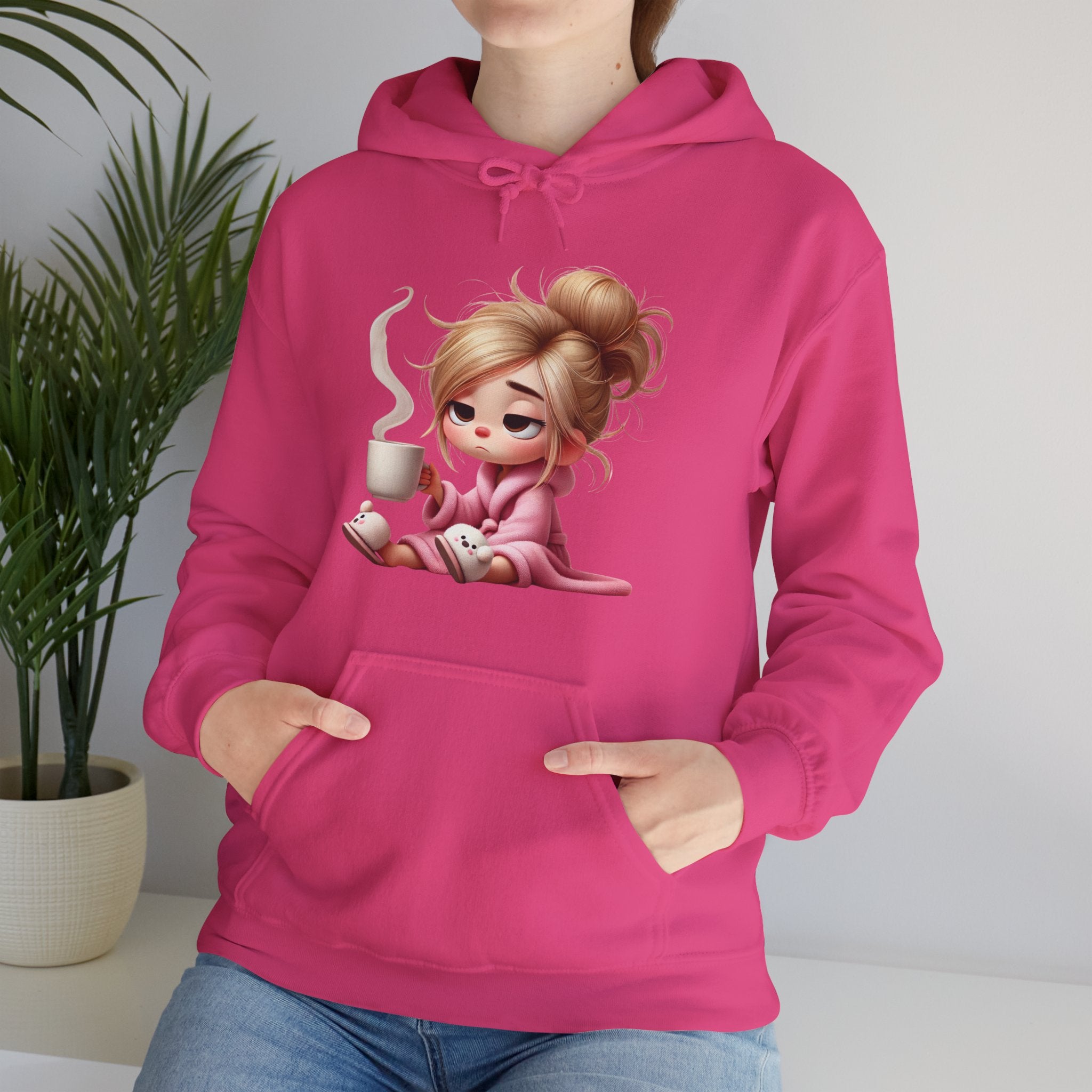 Cozy Illustration Hooded Sweatshirt, Relaxing Hoodie for Coffee Lovers