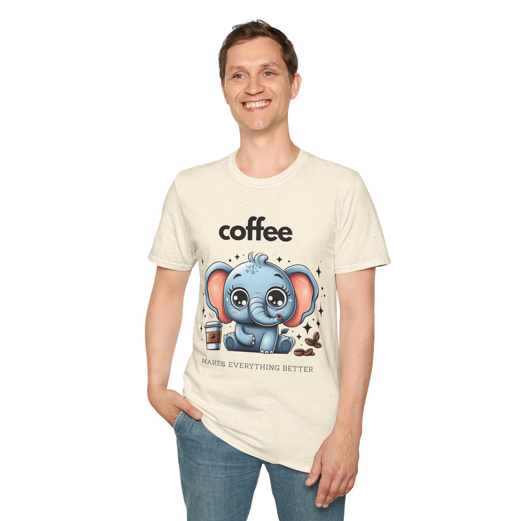 Coffee Makes Everything Better Cute Elephant Unisex Softstyle T-Shirt