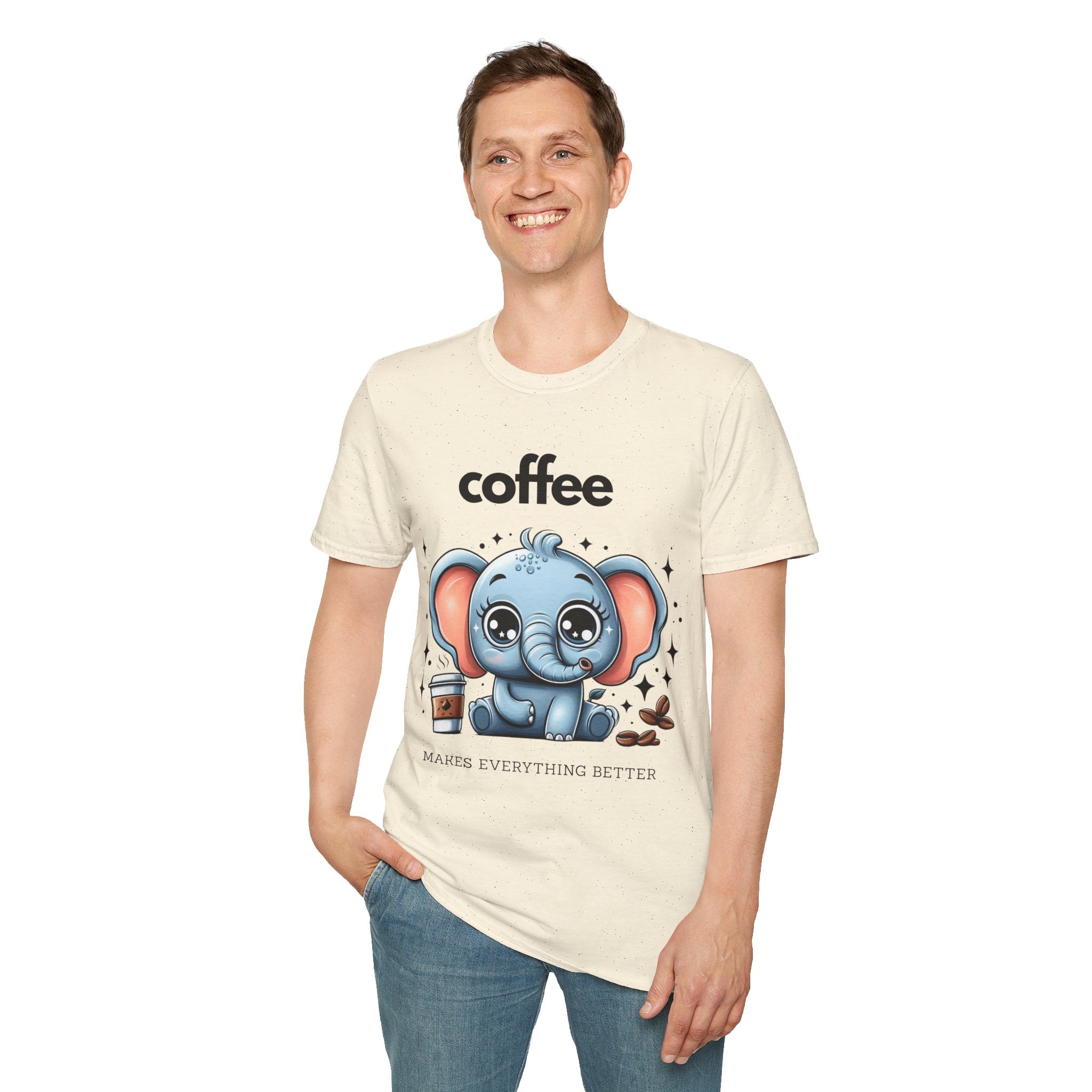 Coffee Makes Everything Better Cute Elephant Unisex Softstyle T-Shirt
