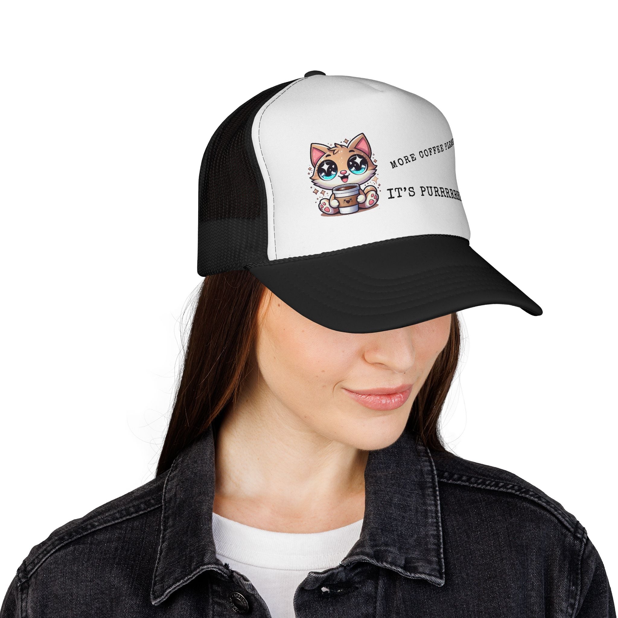Cute Cat Coffee Trucker Cap - Perfect for Pet Lovers, Outdoor Adventures, Summer Days, Gift for Cat Owners, Stylish Headwear