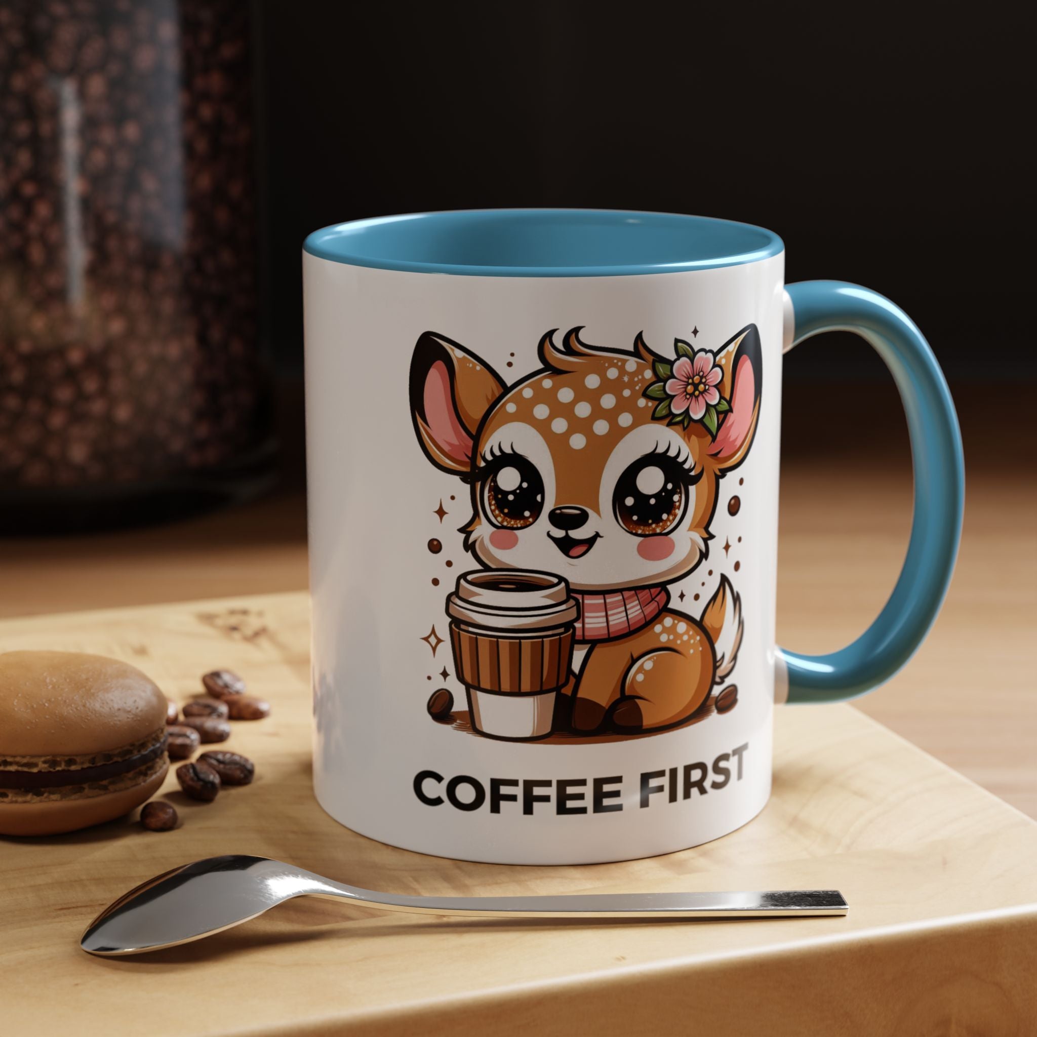 Cute Coffee Mug, Coffee First, Animal Lover Gift, Kawaii Mug, Adorable Animal Coffee Cup