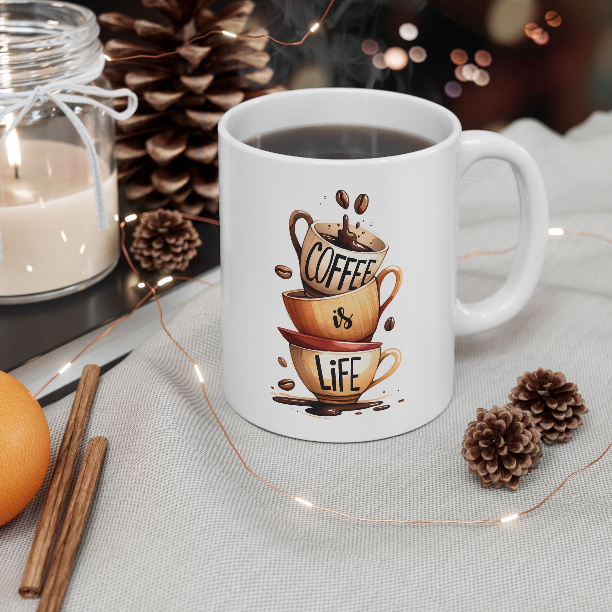 Cozy Coffee Lover's Ceramic Mug, Coffee is my Life Coffee Mug 11oz