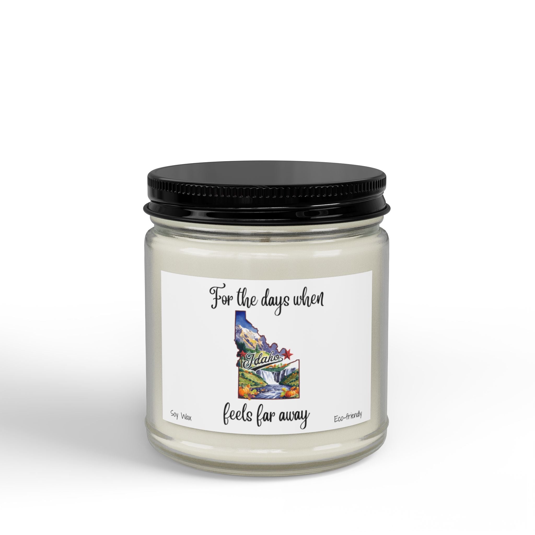 For the days when Idaho feels far away, Homesick Idaho Gift, State Candle, Idaho Souvenir, Scented Soy Candles Black Lid, Eco-friendly Gift