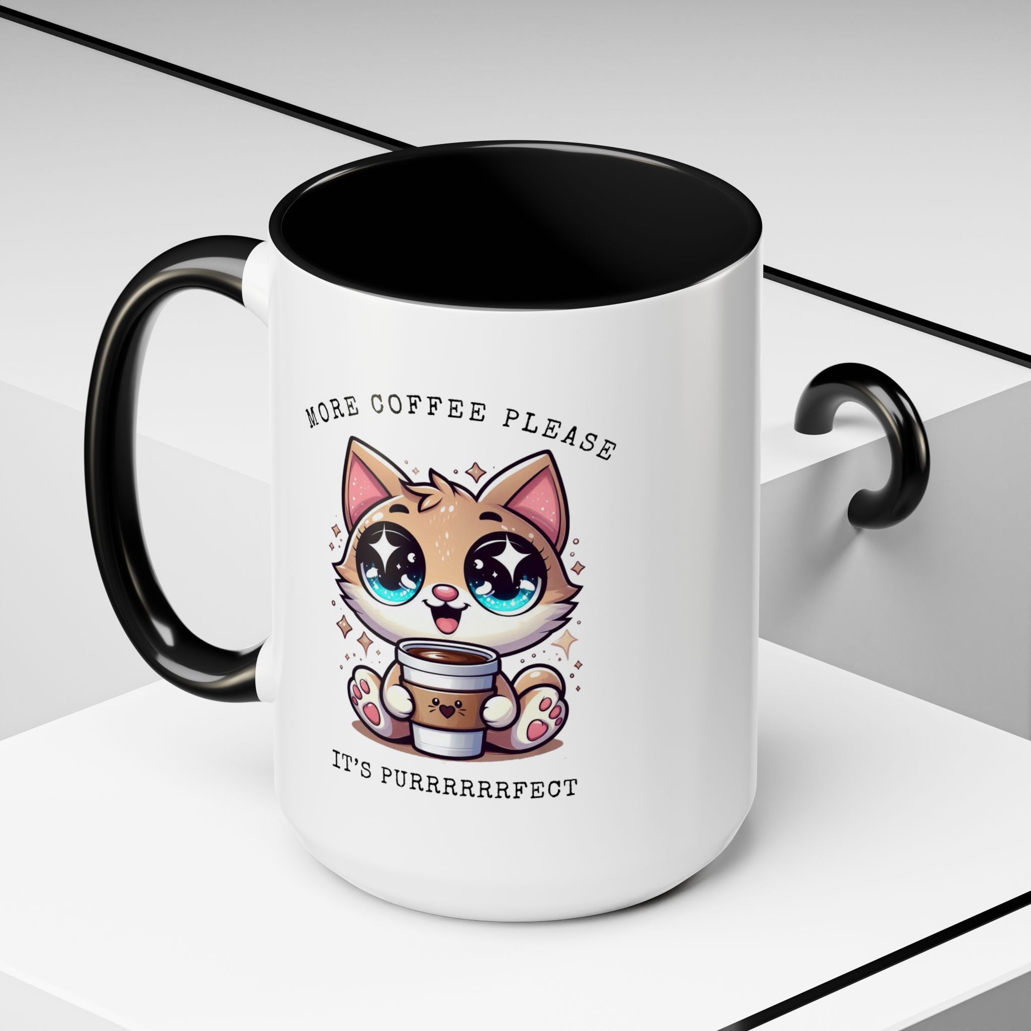Cute Cat Coffee Mug - More Coffee Please, Adorable Gift for Cat Lovers, Fun Kitchen Decor, Perfect for Birthdays or Holidays