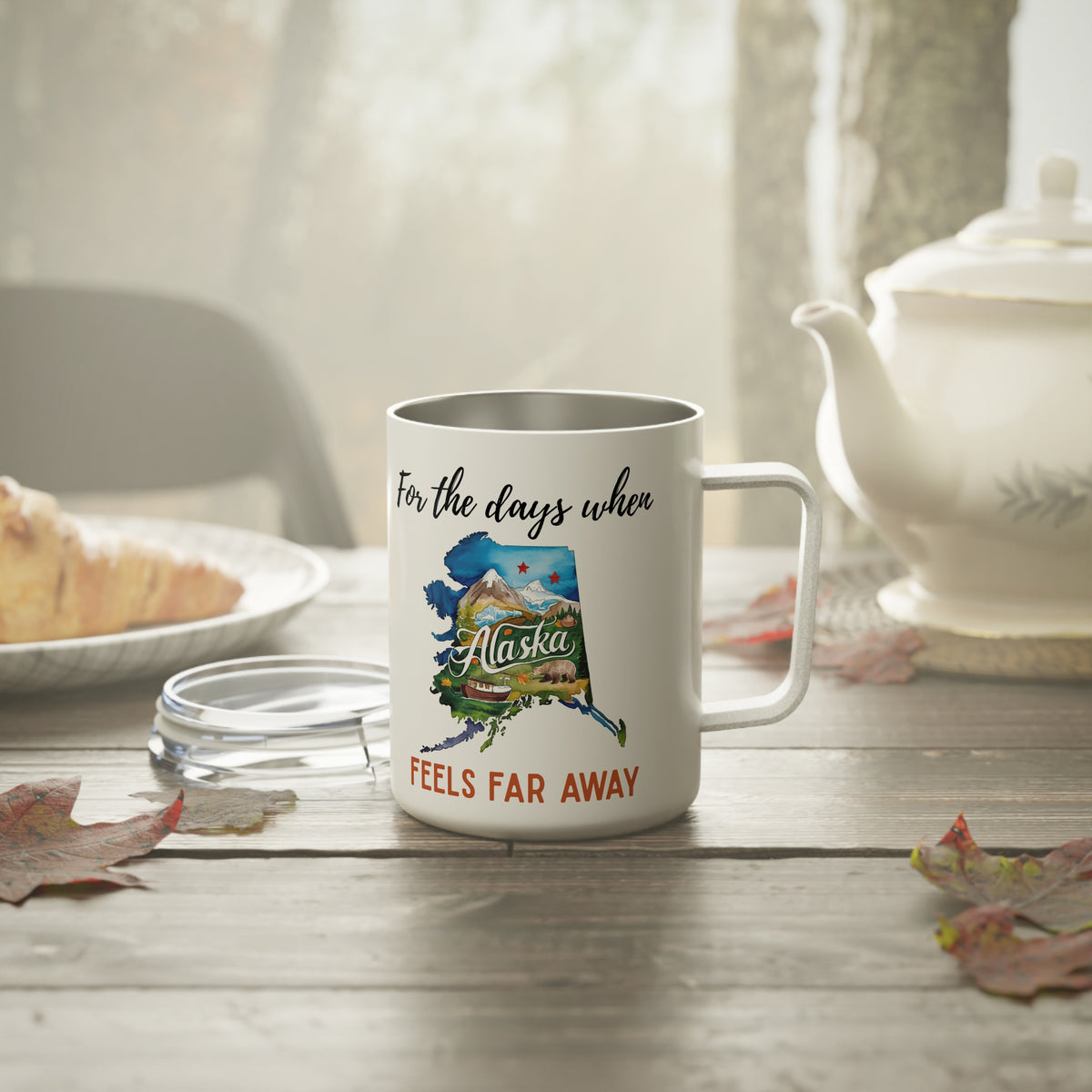 Alaska feels far away Insulated Coffee Mug, Missing Alaska Coffee tumbler, Homesick Mug