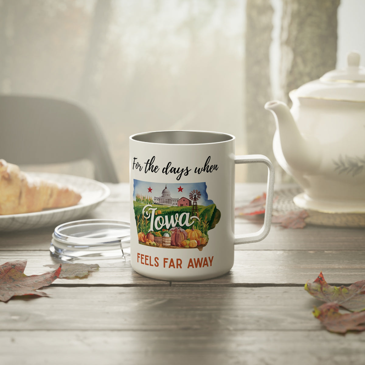 Iowa feels far away Insulated Coffee Mug, Missing Iowa Coffee tumbler, Homesick Mug