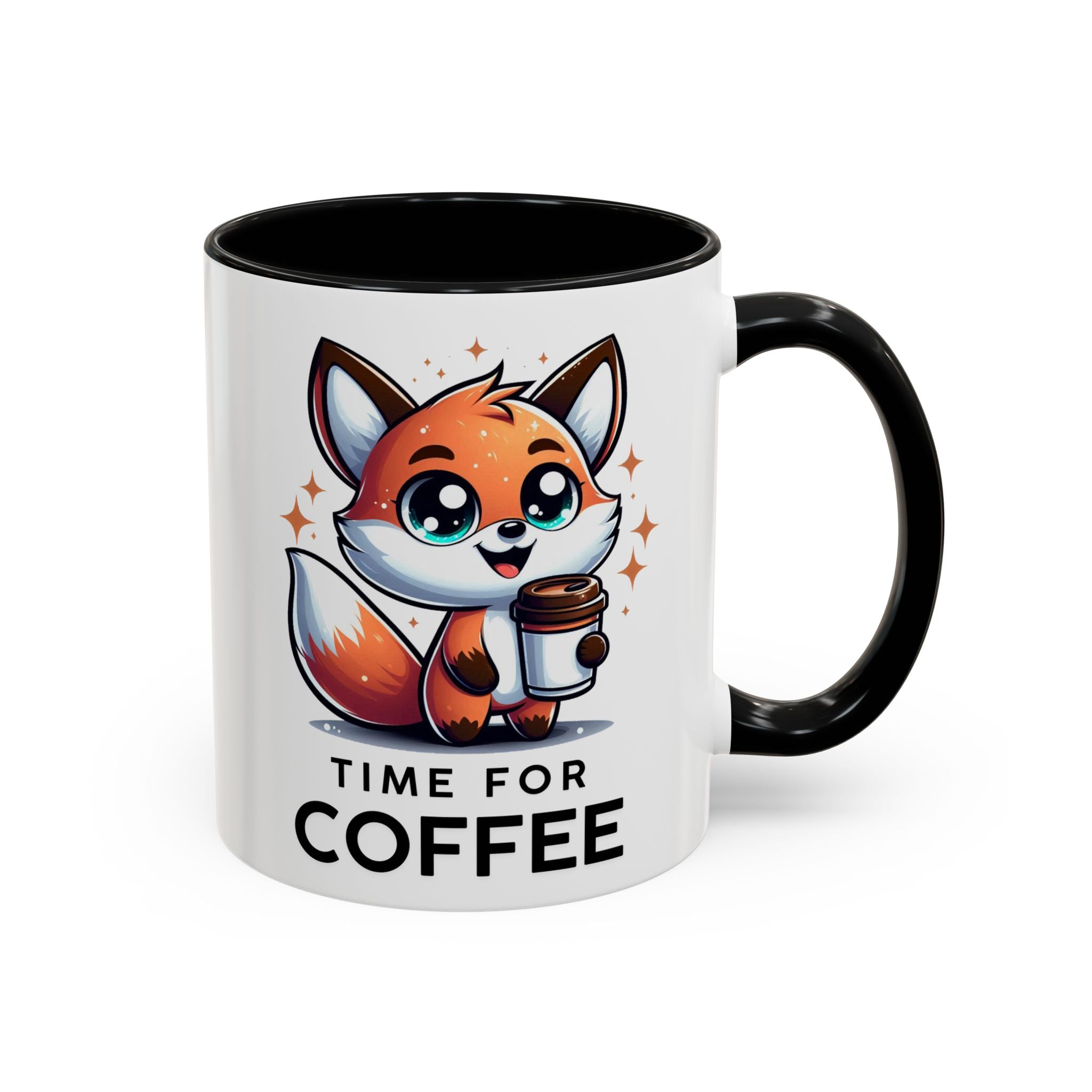 Cute Fox Coffee Mug - Time for Coffee, Animal Lover Gift, Fun Kitchenware, Personalize for Birthdays, Office Decor