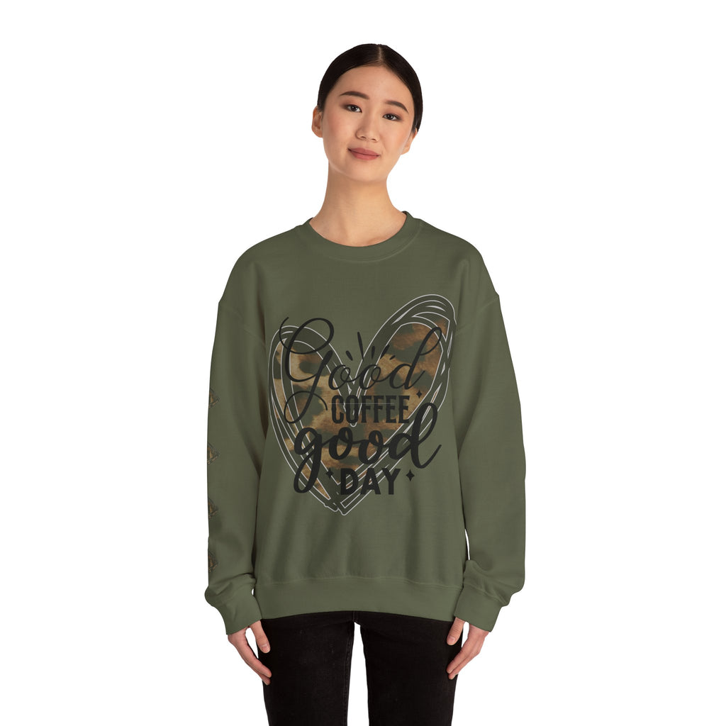 Good Coffee Good Day Crewneck Sweatshirt, Coffee Lovers Sweatshirt, Gift for her, Cute Sweatshirt, Leopard Heart Sweatshirt