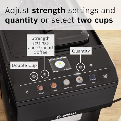 Bosch 500 Series Fully Automatic Espresso Machine – Touch Control Panel, Milk Hose, Ceramic Grinder, Uses Beans & Ground Coffee, 9 One-Touch Drinks, in Black TPU40109