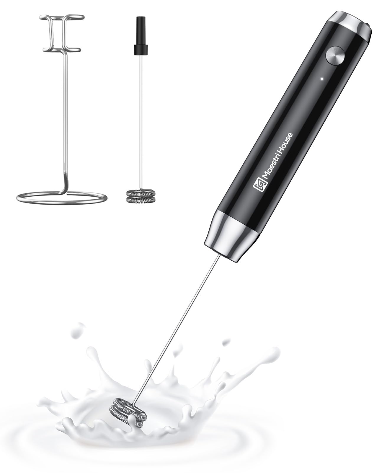 Maestri House Rechargeable Milk Frother with Stand, LunaFro Handheld Electric Foam Maker Waterproof Detachable Stainless Steel Whisk Drink Mixer Foamer for Lattes, Cappuccino