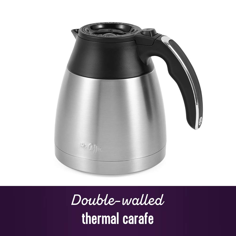 Mr. Coffee 10-Cup Programmable Coffee Maker, Insulated Thermal Carafe, Brew Strength Selection, Brew Now or Later, Stainless Steel
