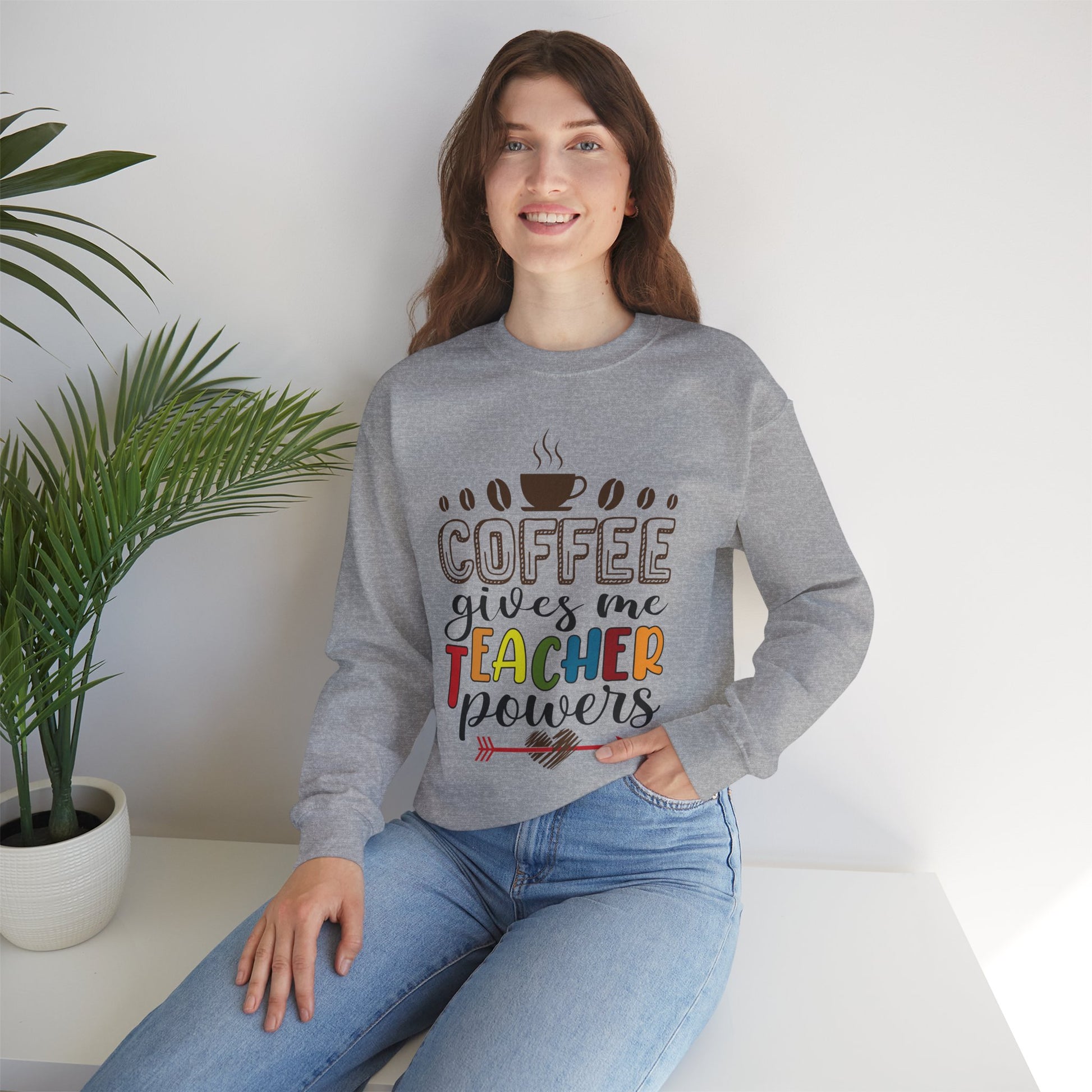 Coffee gives me Teacher Powers Sweatshirt, Teacher Unisex Heavy Blend™ Crewneck Sweatshirt, Teacher Coffee Lovers Sweatshirt
