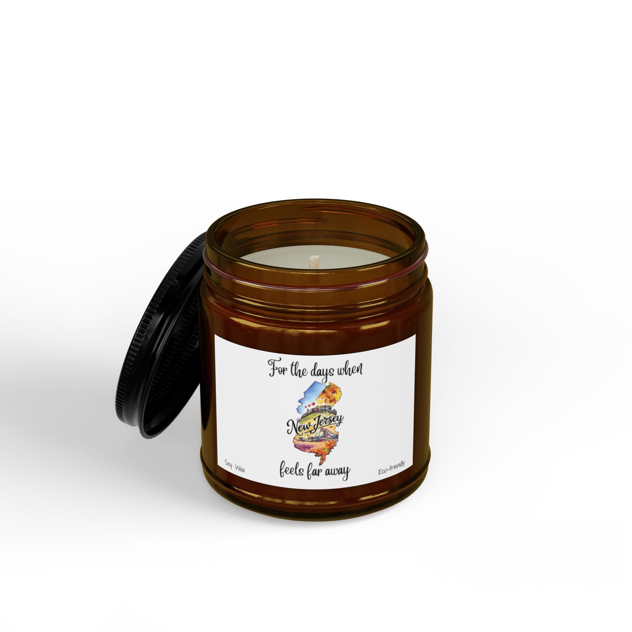 For the days when New Jersey feels far away, Homesick New Jersey Gift, State Candle, NJ Souvenir, Soy Candles Black Lid, Eco-friendly Gift