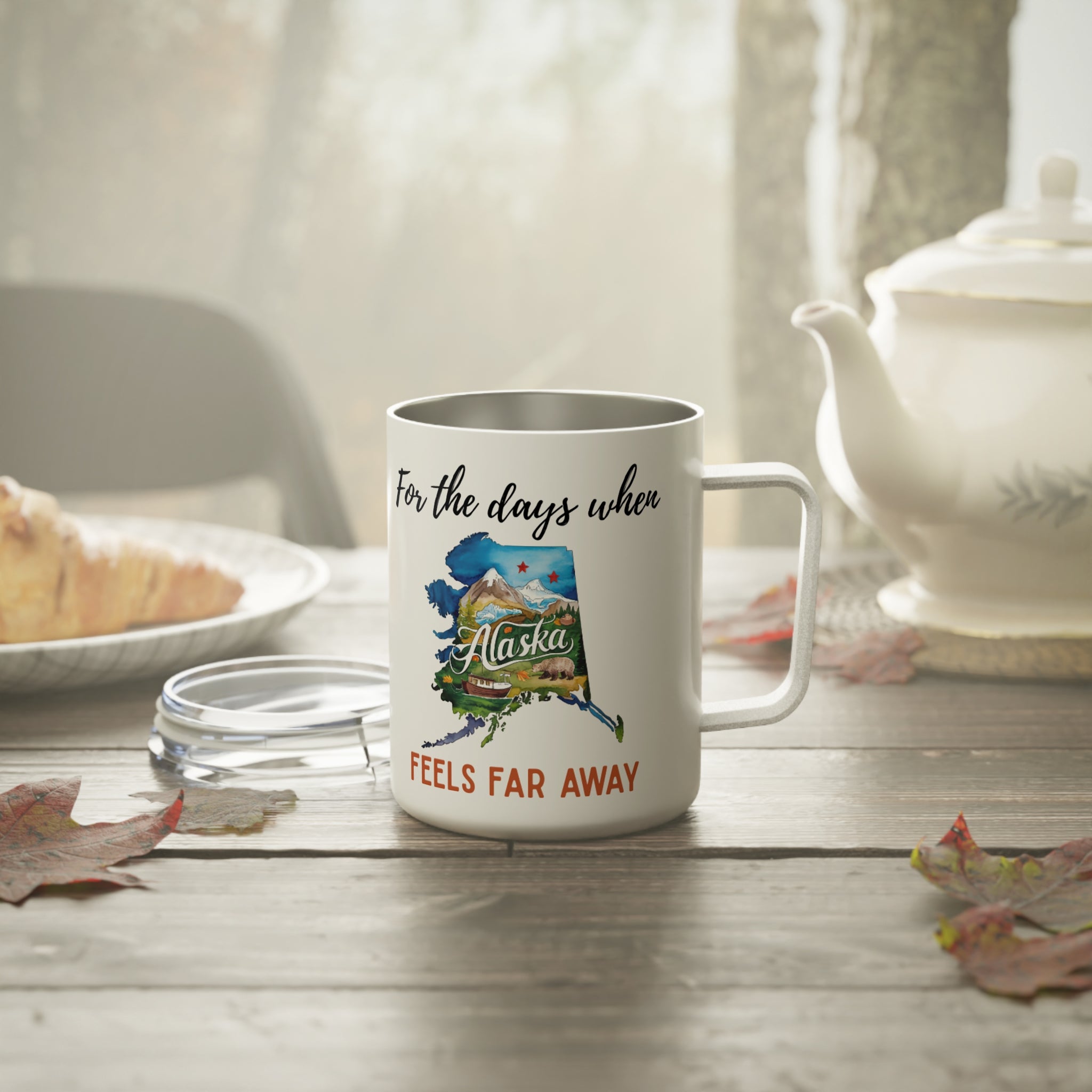 Alaska feels far away Insulated Coffee Mug, Missing Alaska Coffee tumbler, Homesick Mug