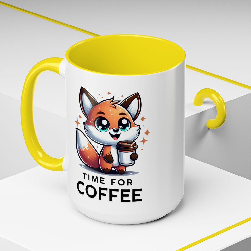 Cute Fox Coffee Mug - Time for Coffee, Animal Lover Gift, Fun Kitchenware, Personalize for Birthdays, Office Decor