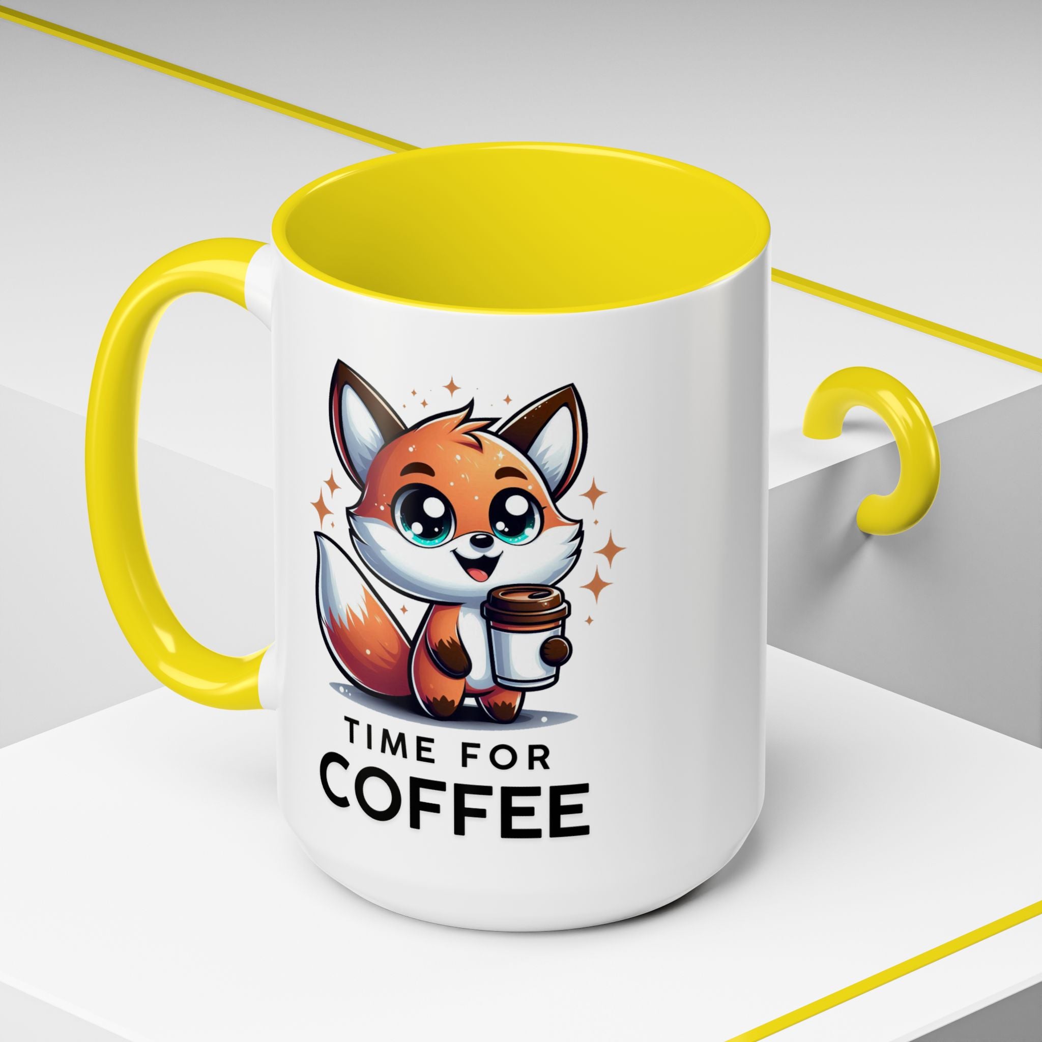 Cute Fox Coffee Mug - Time for Coffee, Animal Lover Gift, Fun Kitchenware, Personalize for Birthdays, Office Decor
