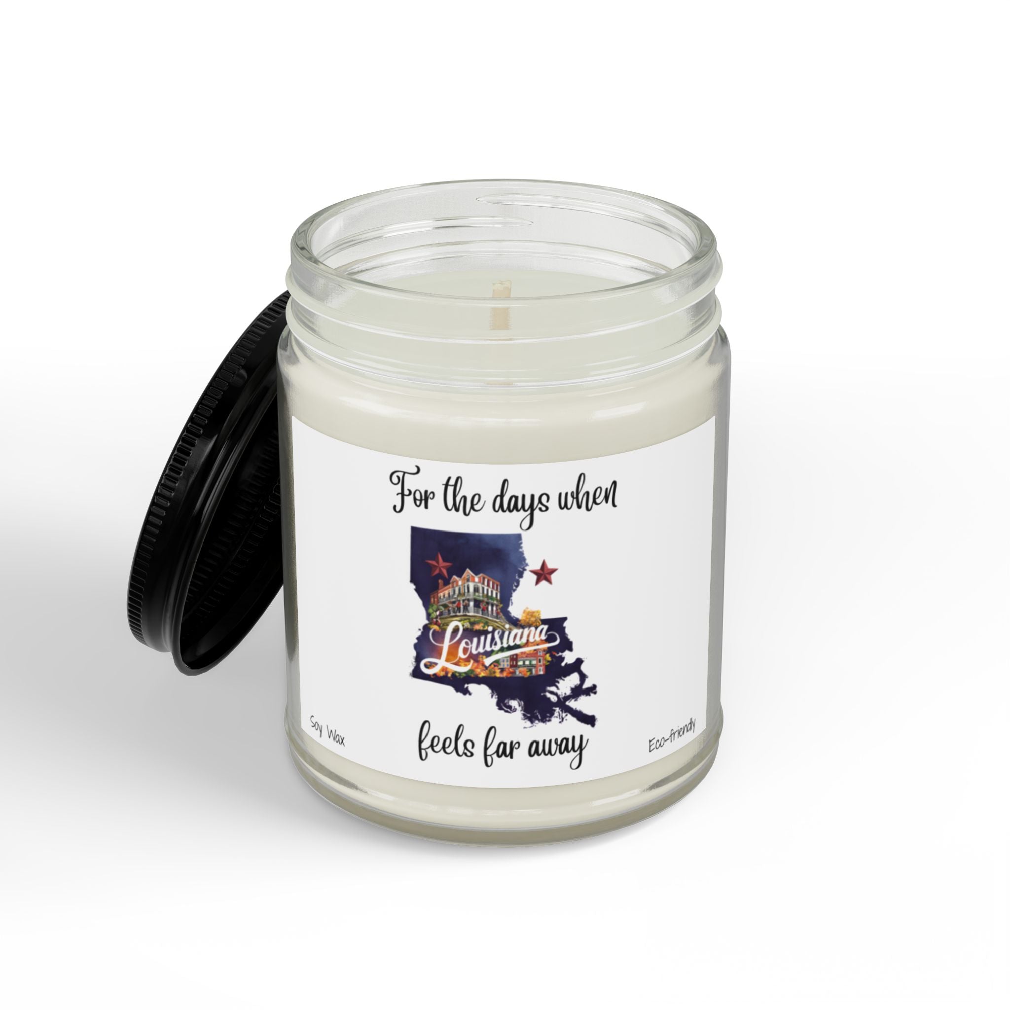 For the days when Louisiana feels far away, Homesick Louisiana Gift, State Candle,Souvenir, Scented Soy Candles Black Lid, Eco-friendly Gift