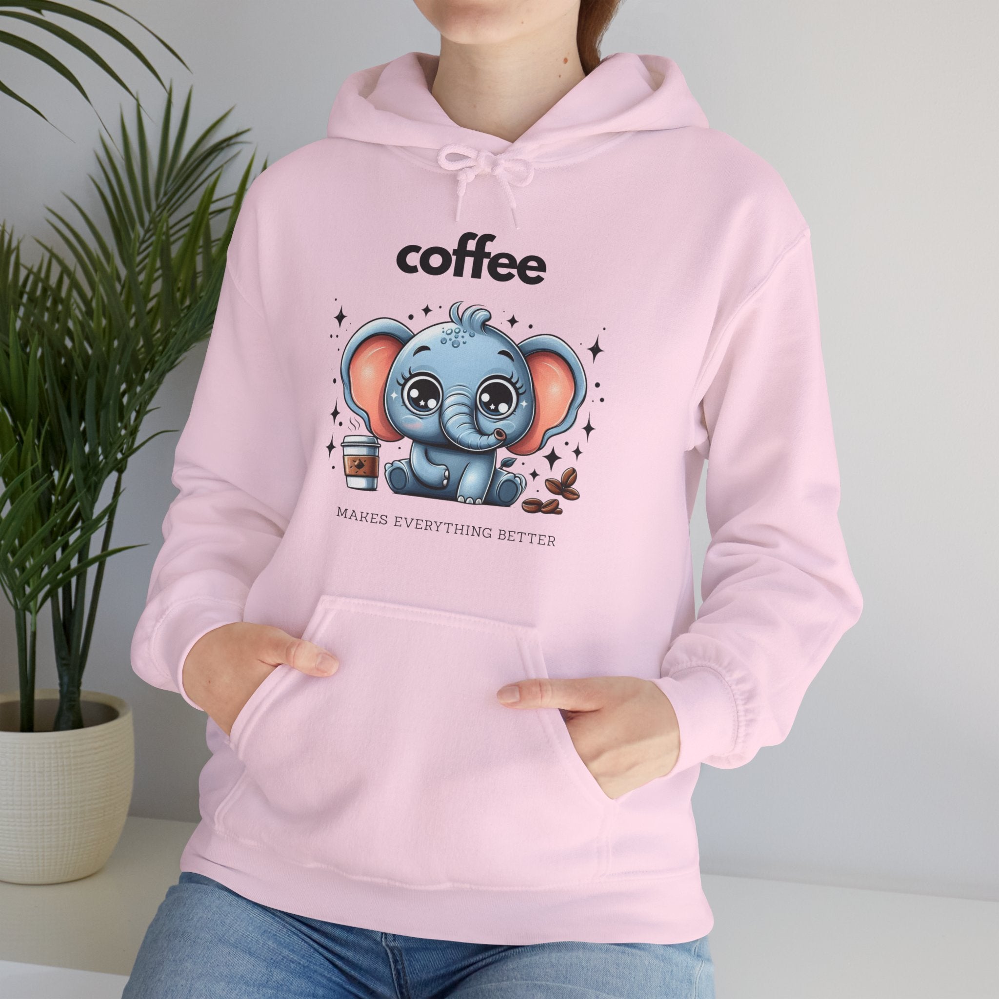 Coffee Loving Elephant Hoodie, Cute Sweatshirt for Animal Lovers, Gifts for Her, Cozy Fashion, Warm Winter Wear