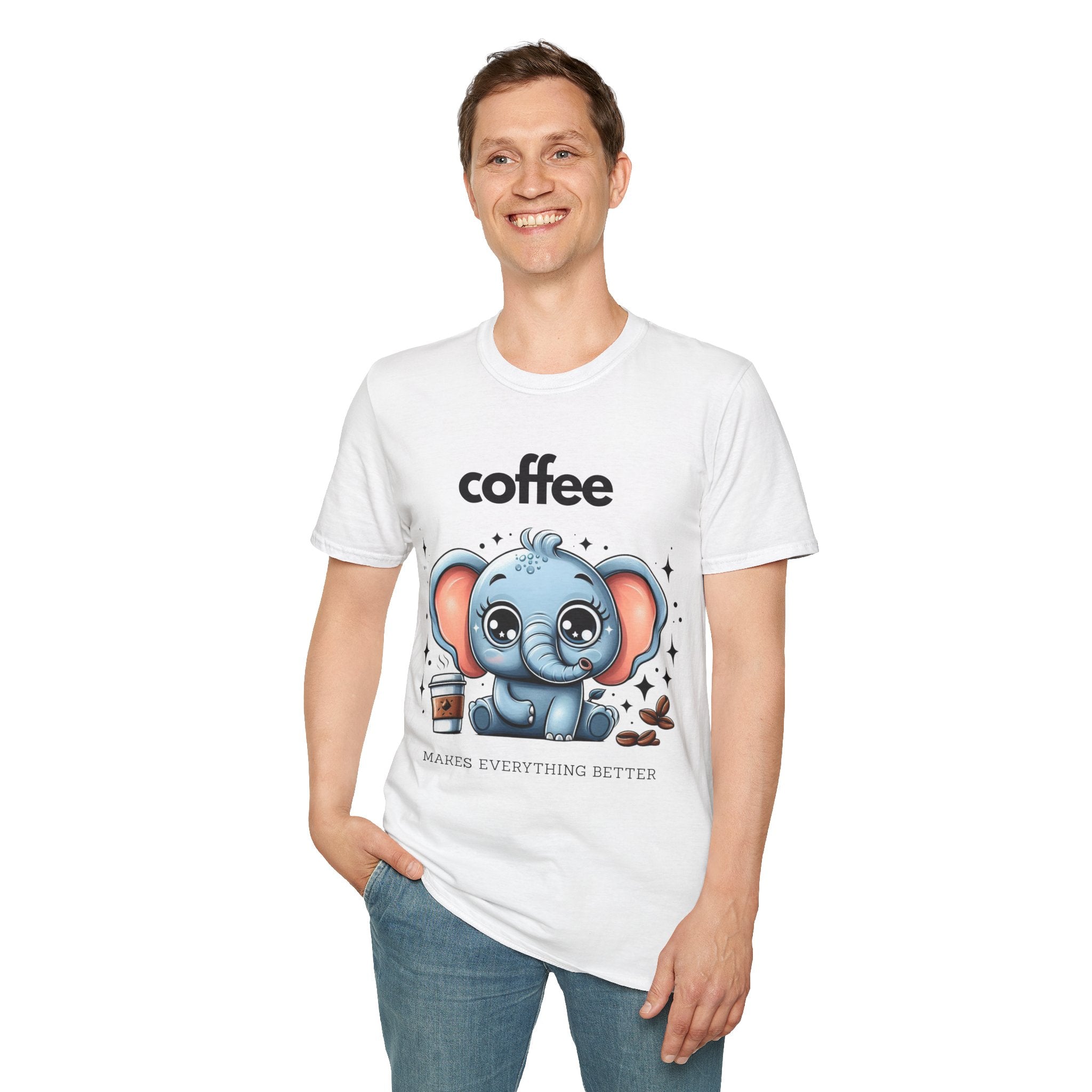 Coffee Makes Everything Better Cute Elephant Unisex Softstyle T-Shirt