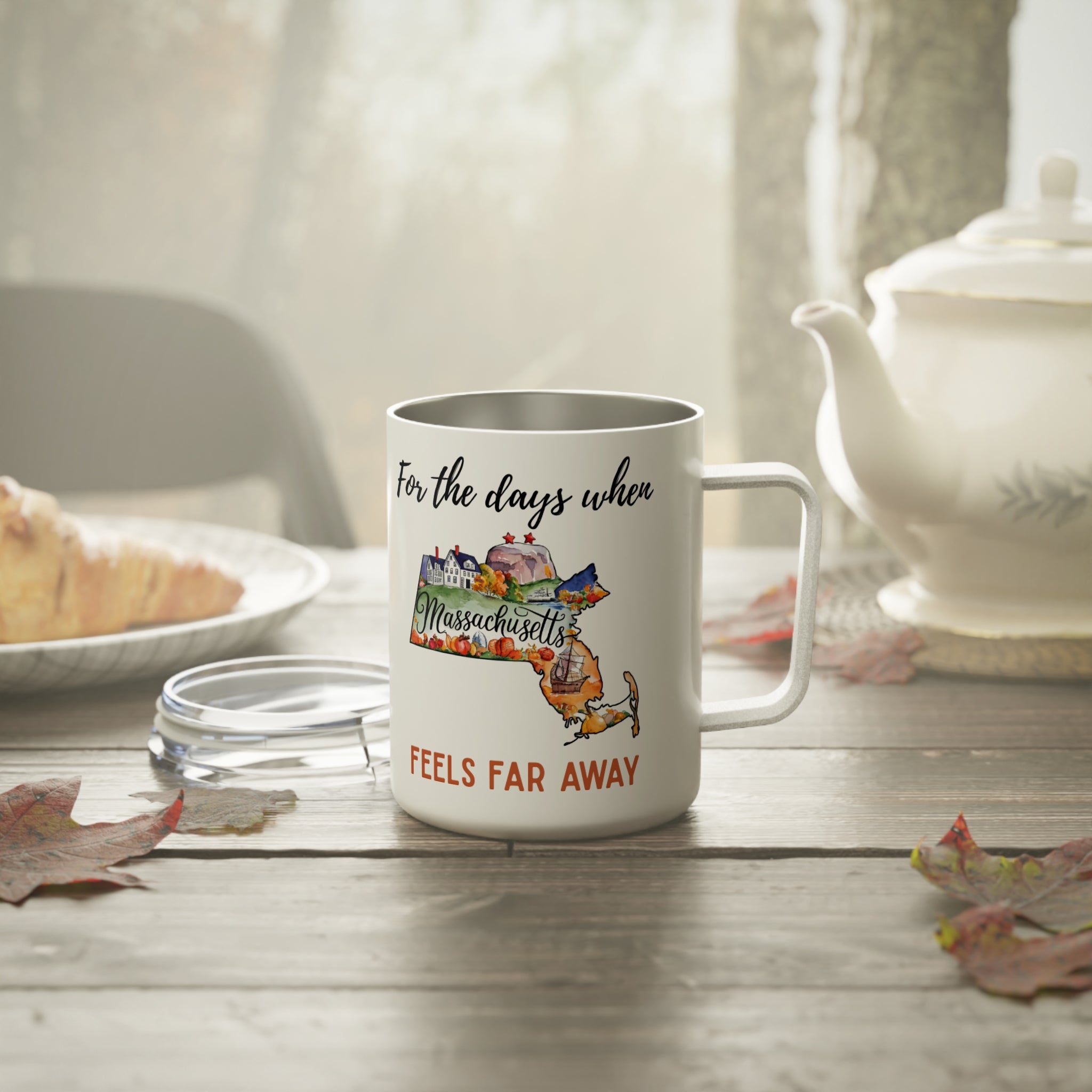 Massachusetts feels far away Insulated Coffee Mug, Missing Massachusetts Coffee tumbler, Homesick Mug