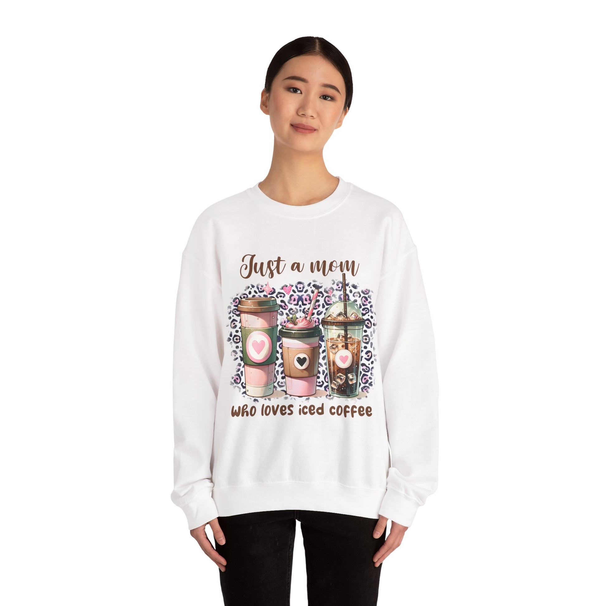 Just a mom who loves iced Coffee Sweatshirt, Coffee Lovers Heavy Blend™ Crewneck Sweatshirt