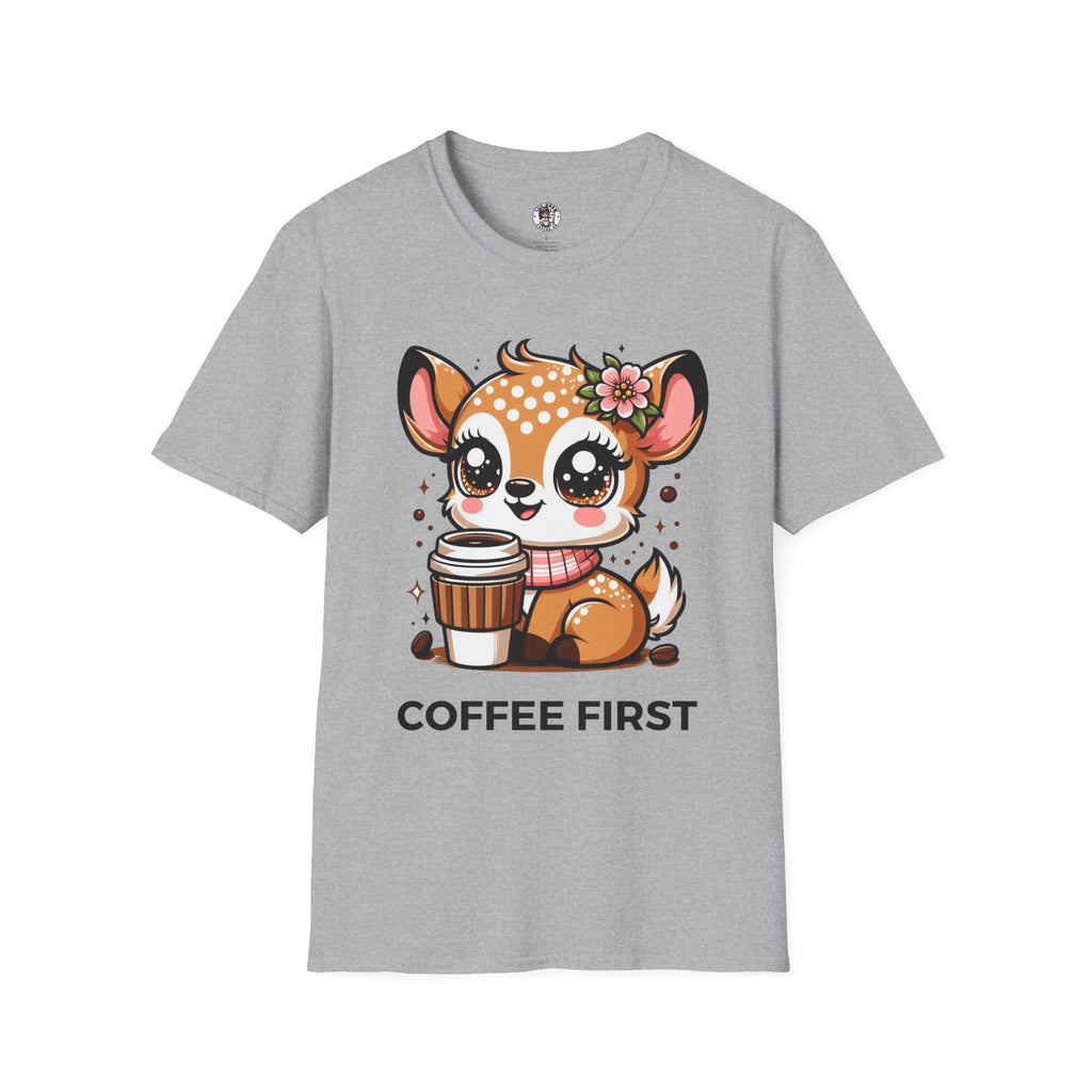 Coffee First Cute Baby Deer Unisex Softstyle T-Shirt