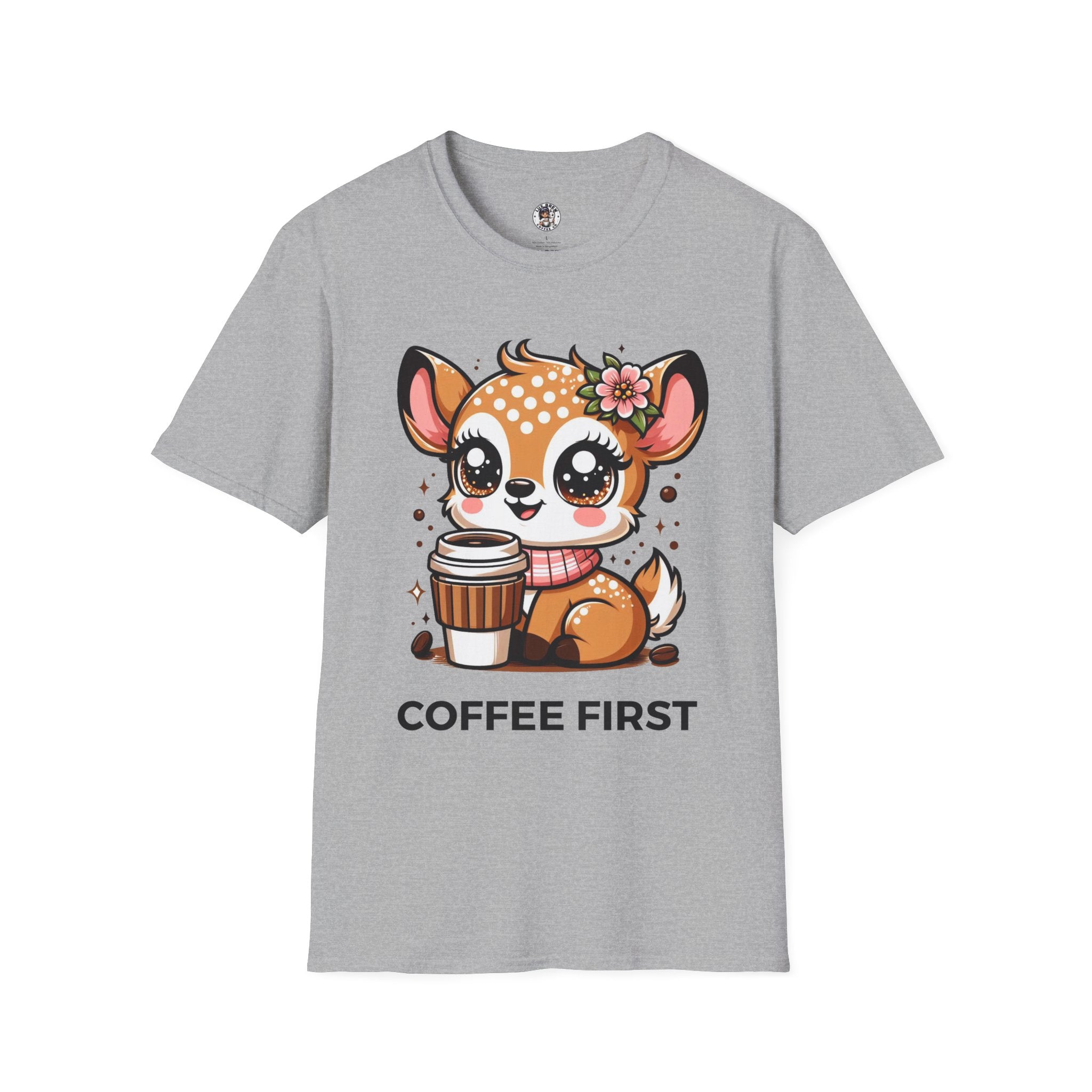 Coffee First Cute Baby Deer Unisex Softstyle T-Shirt