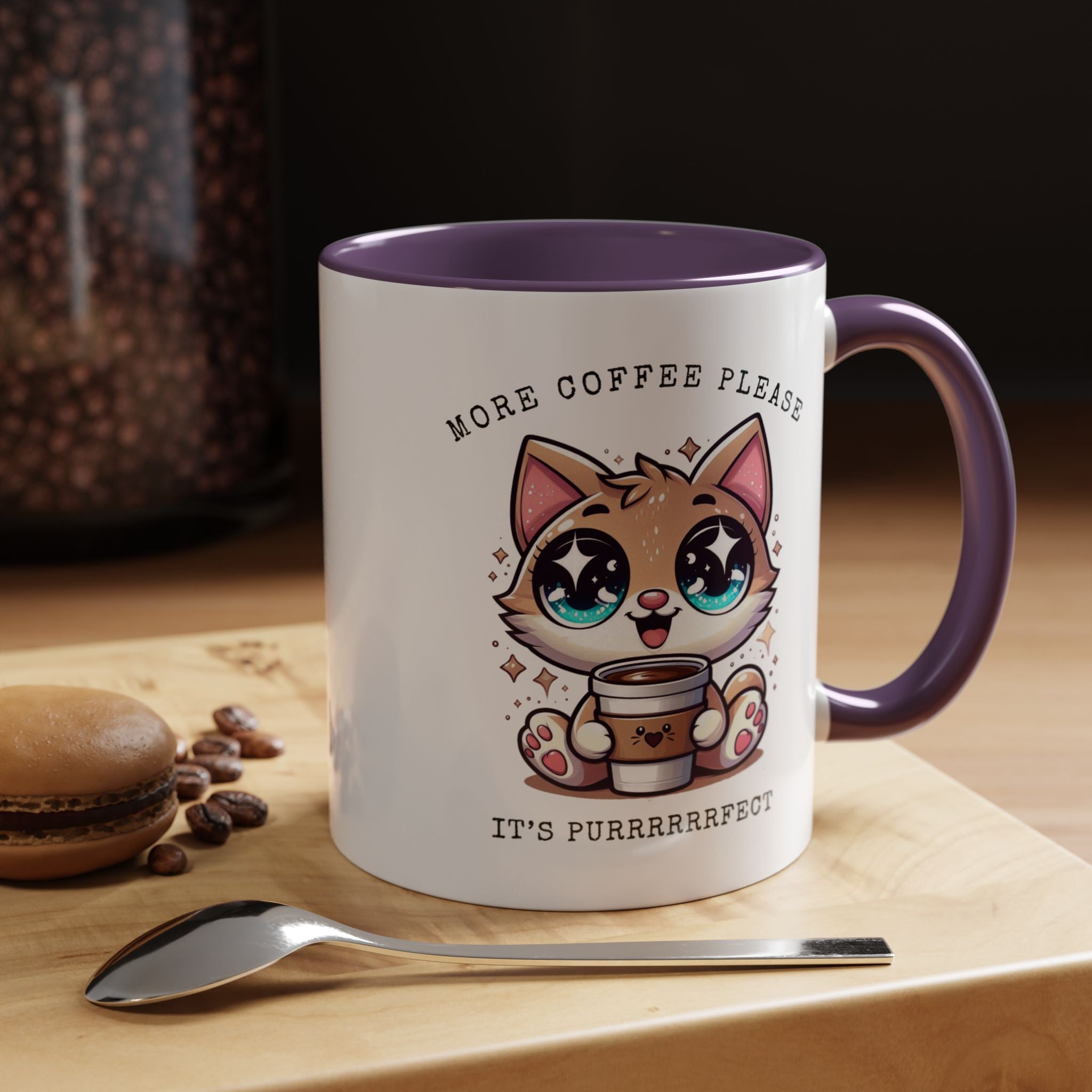 Cute Cat Coffee Mug - More Coffee Please, Adorable Gift for Cat Lovers, Fun Kitchen Decor, Perfect for Birthdays or Holidays