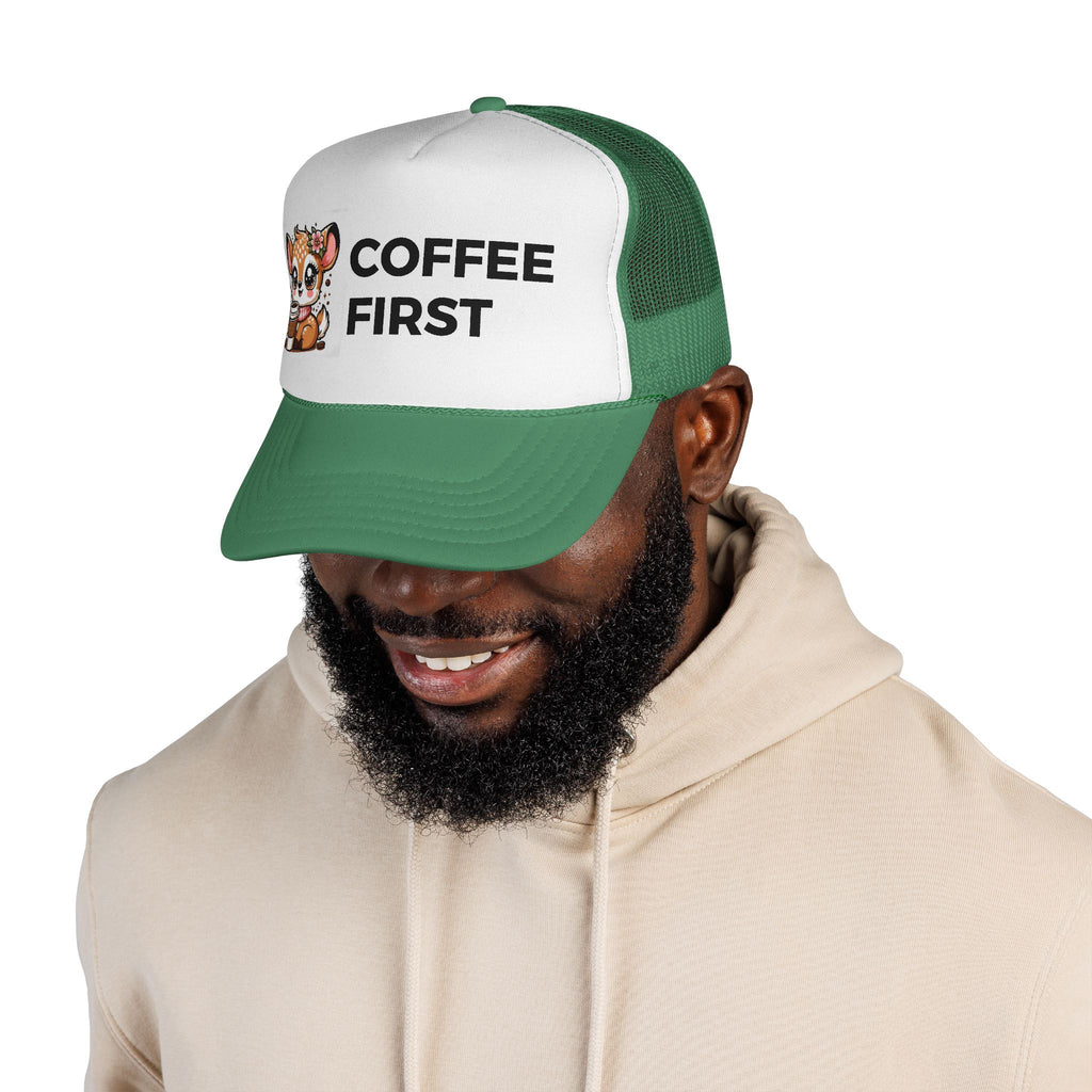 Coffee First Trucker Cap - Cute Animal Hat for Coffee Lovers, Adjustable Sun Hat, Gift for Baristas, Everyday Casual Wear, Fun [...]