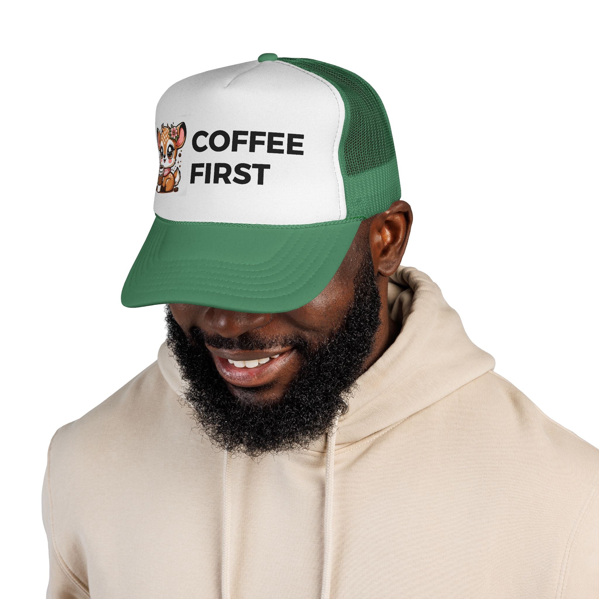 Coffee First Trucker Cap - Cute Animal Hat for Coffee Lovers, Adjustable Sun Hat, Gift for Baristas, Everyday Casual Wear, Fun [...]