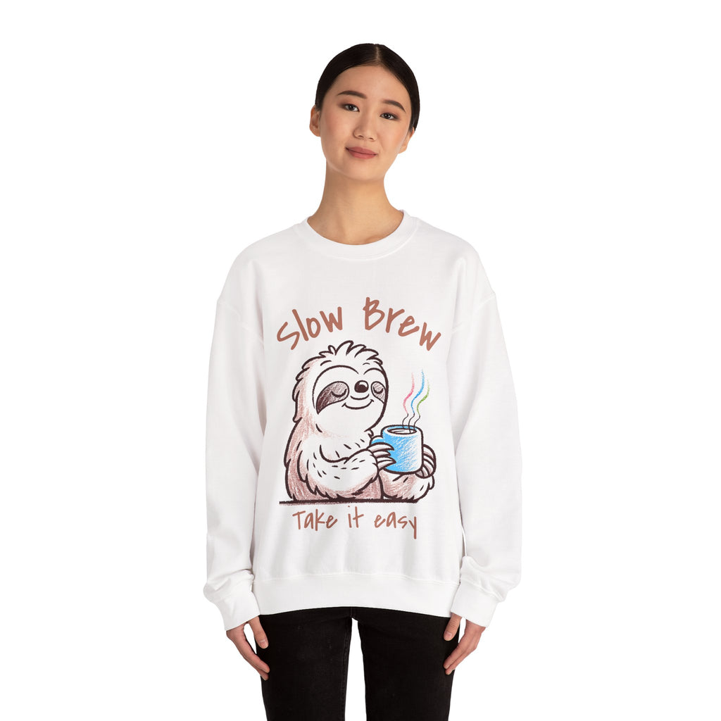 Slow Brew take it easy Sweatshirt, Coffee Lovers Unisex Heavy Blend™ Crewneck Sweatshirt