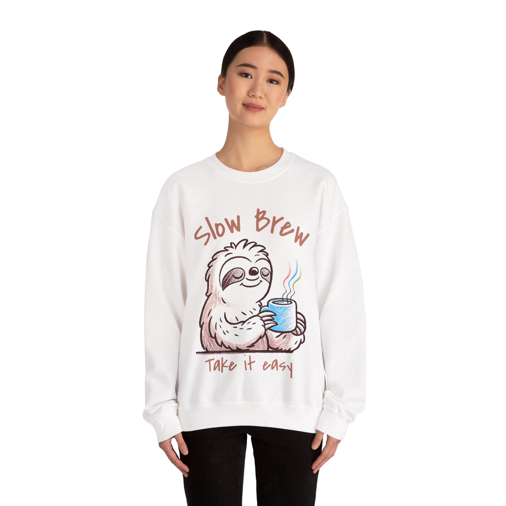 Slow Brew take it easy Sweatshirt, Coffee Lovers Unisex Heavy Blend™ Crewneck Sweatshirt