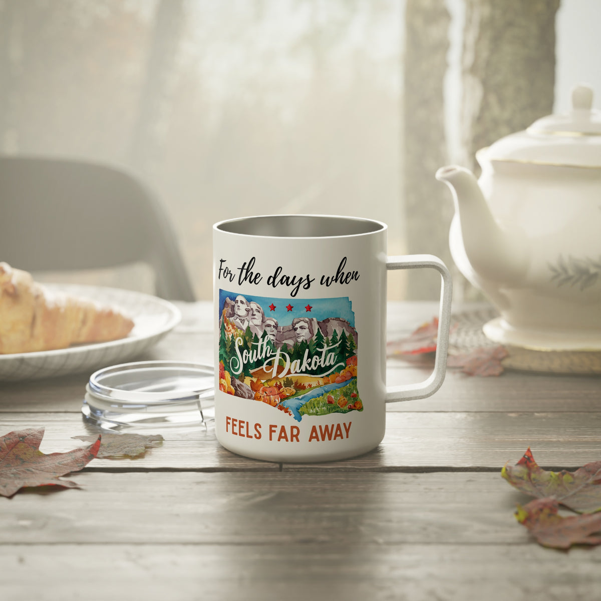 South Dakota feels far away Insulated Coffee Mug, Missing South Dakota Coffee tumbler, Homesick Mug