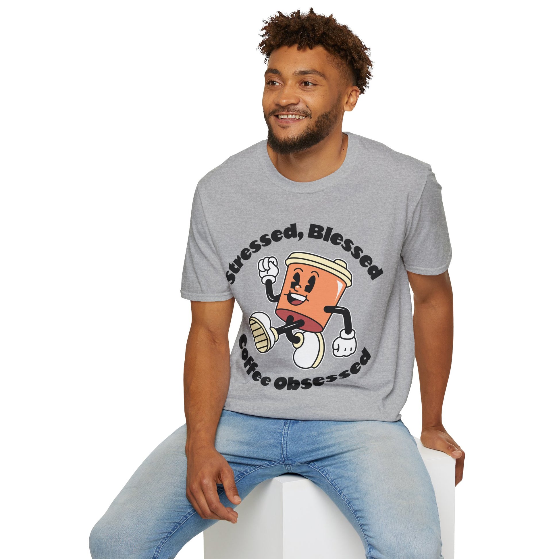 Stressed, Blessed, Coffee Obsessed T-Shirt, Unisex Softstyle T-Shirt, Coffee Lovers T-Shirt, Shirt for him, Shirt for her