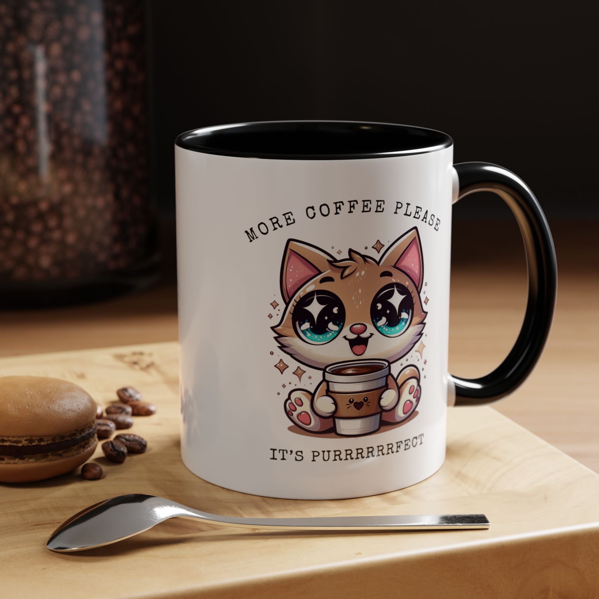 Cute Cat Coffee Mug - More Coffee Please, Adorable Gift for Cat Lovers, Fun Kitchen Decor, Perfect for Birthdays or Holidays