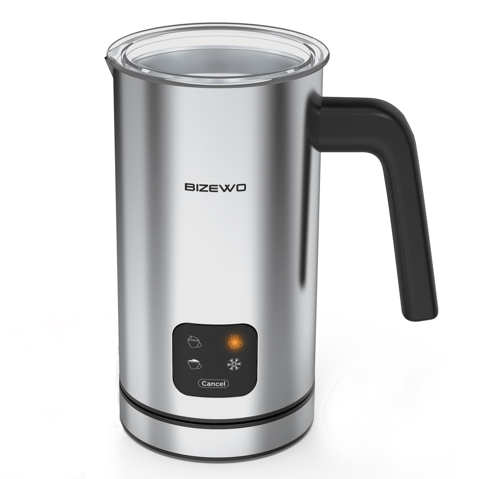 BIZEWO Milk Frother Electric, Warm and Cold Milk Steamer, 4 IN 1 Automatic Milk Warmer Stainless Steel with Touch Screen for Coffee, Latte, Macchiato, Cappuccino, Hot Chocolate