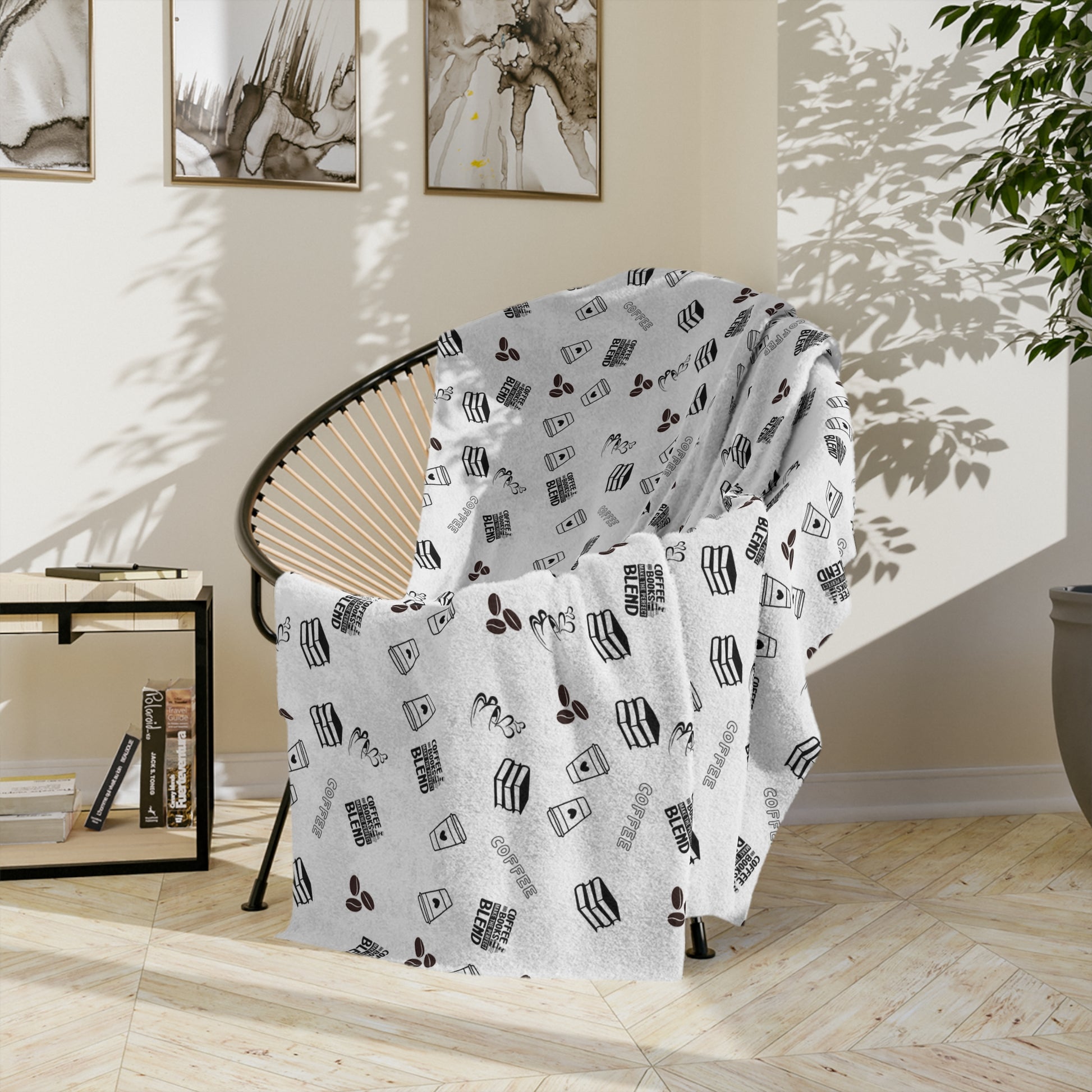 Coffee and books make the perfect blend cozy velveteen blanket for Home Comfort, Soft Microfiber Throw, Snuggle Blankets, Cute Decor