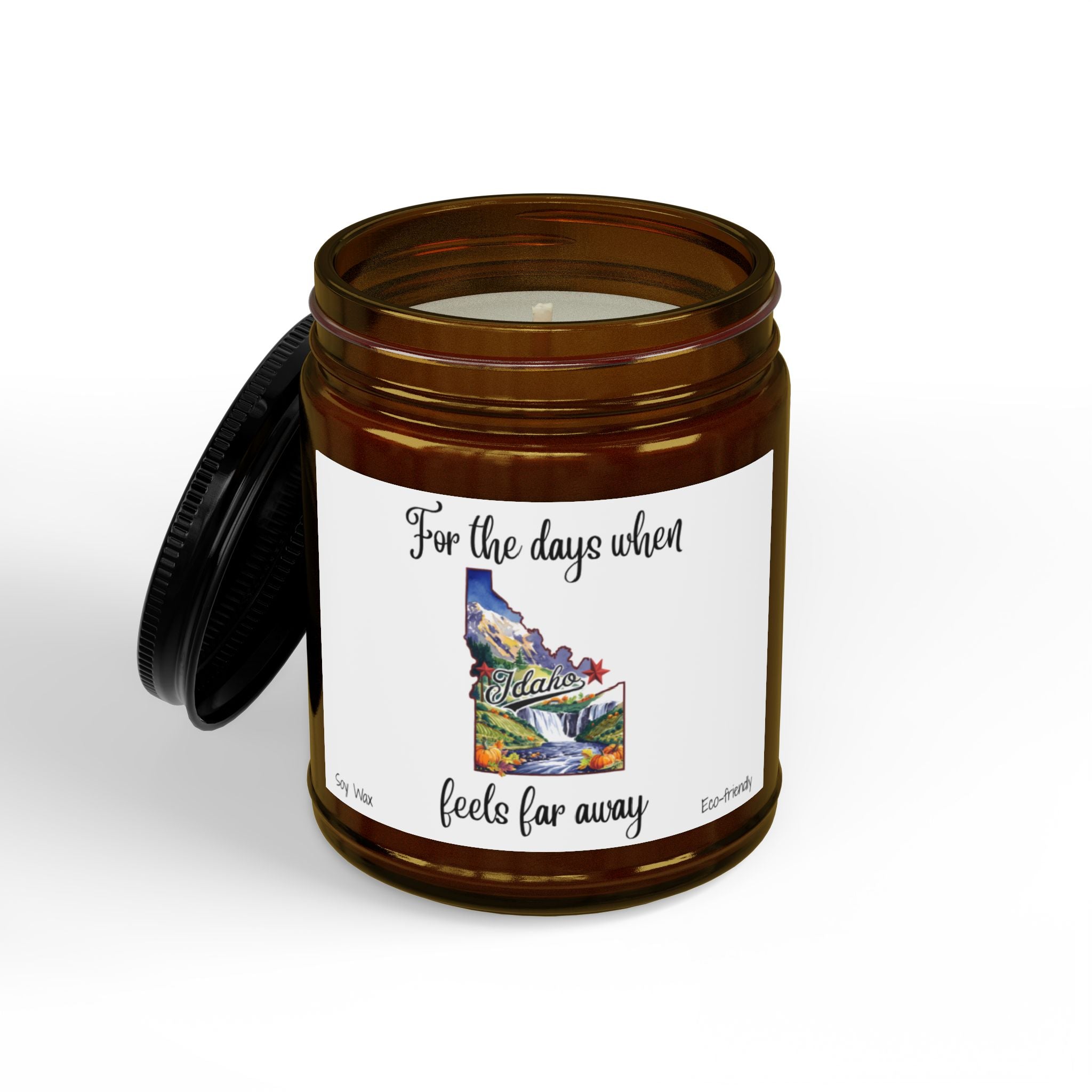 For the days when Idaho feels far away, Homesick Idaho Gift, State Candle, Idaho Souvenir, Scented Soy Candles Black Lid, Eco-friendly Gift