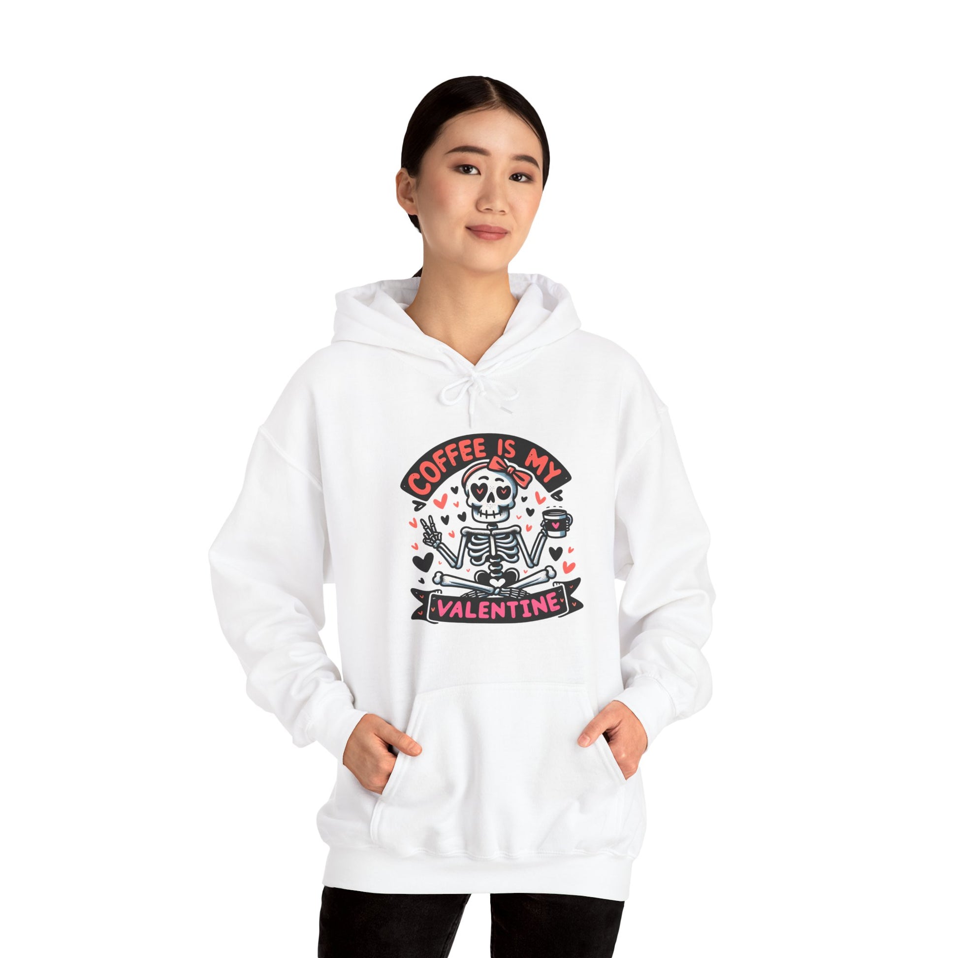 Coffee is My Valentine Hoodie, Valentine's Day Gift, Cute Skeleton Design