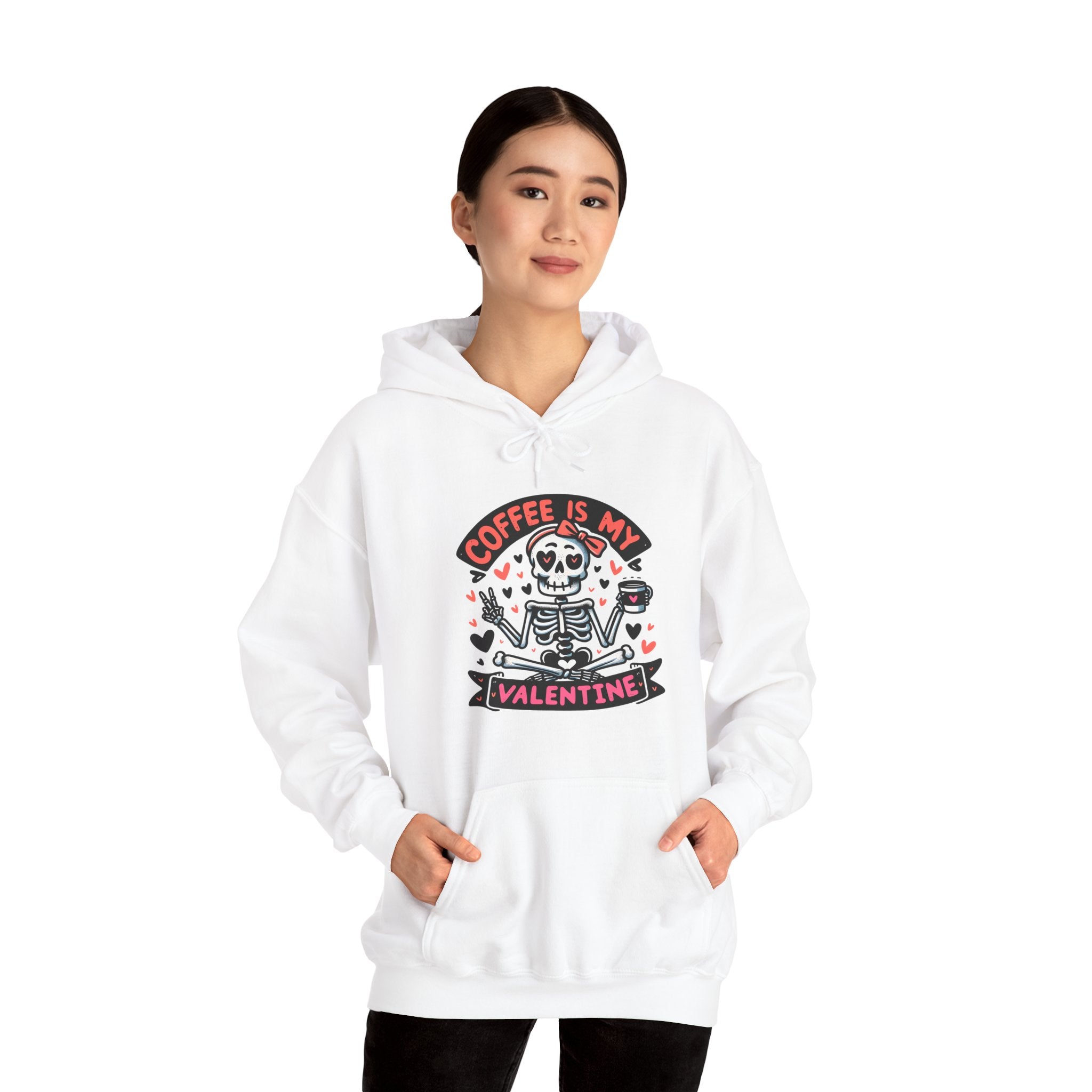 Coffee is My Valentine Hoodie, Valentine's Day Gift, Cute Skeleton Design