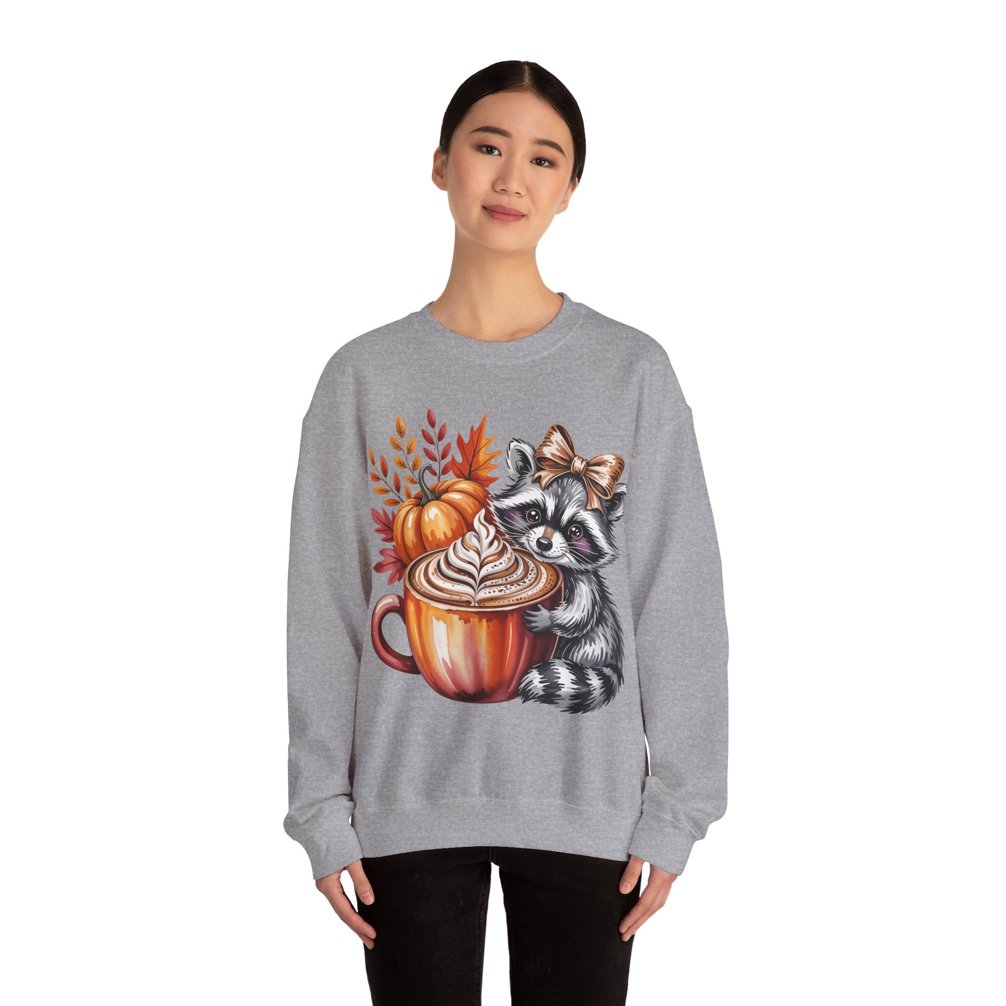 Cozy Raccoon Pumpkin Sweatshirt, Autumn Fashion, Fall Sweater, Cute Gift for Animal Lovers, Casual Layering Piece, Perfect for Thanksgiving