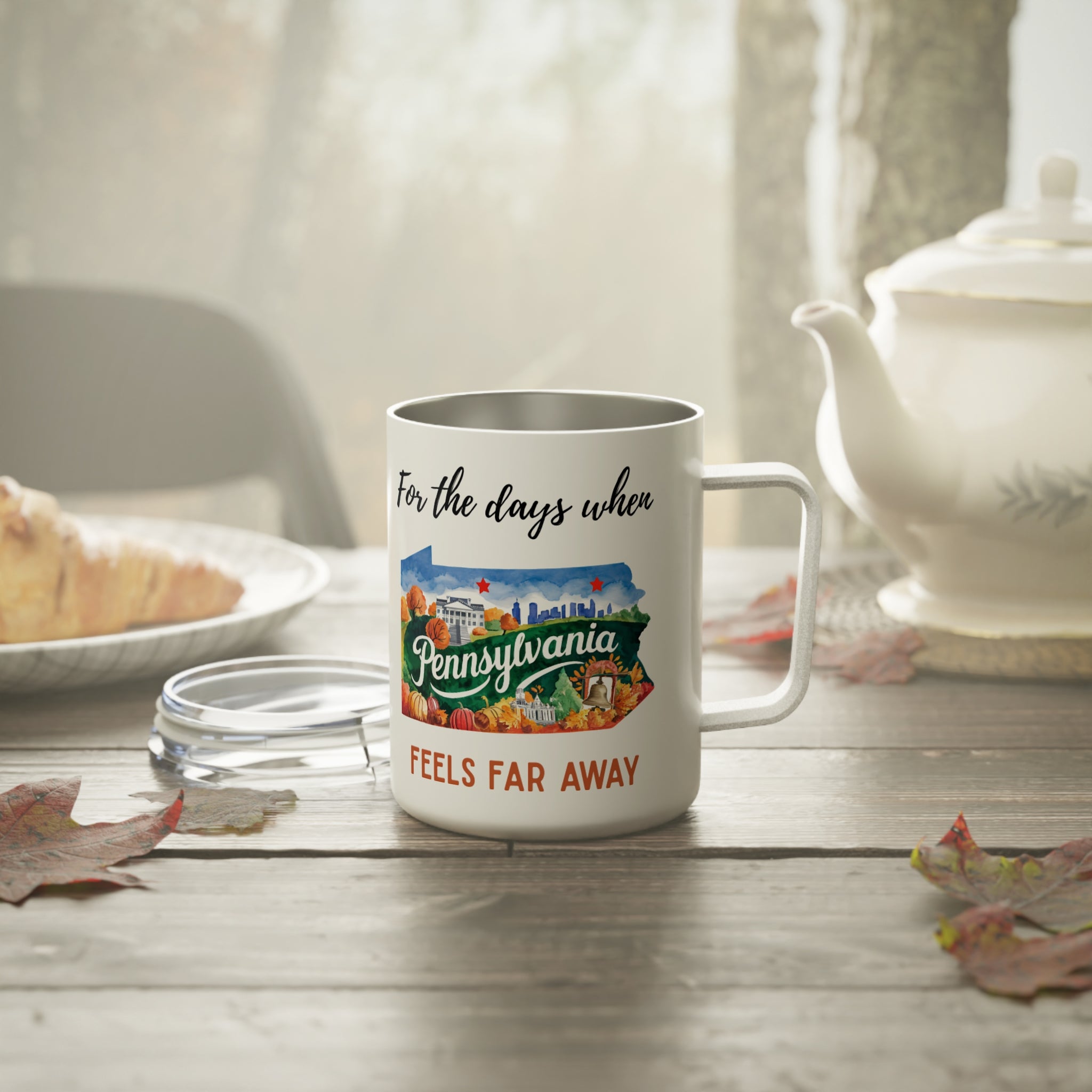 Pennsylvania feels far away Insulated Coffee Mug, Missing Pennsylvania Coffee tumbler, Homesick Mug