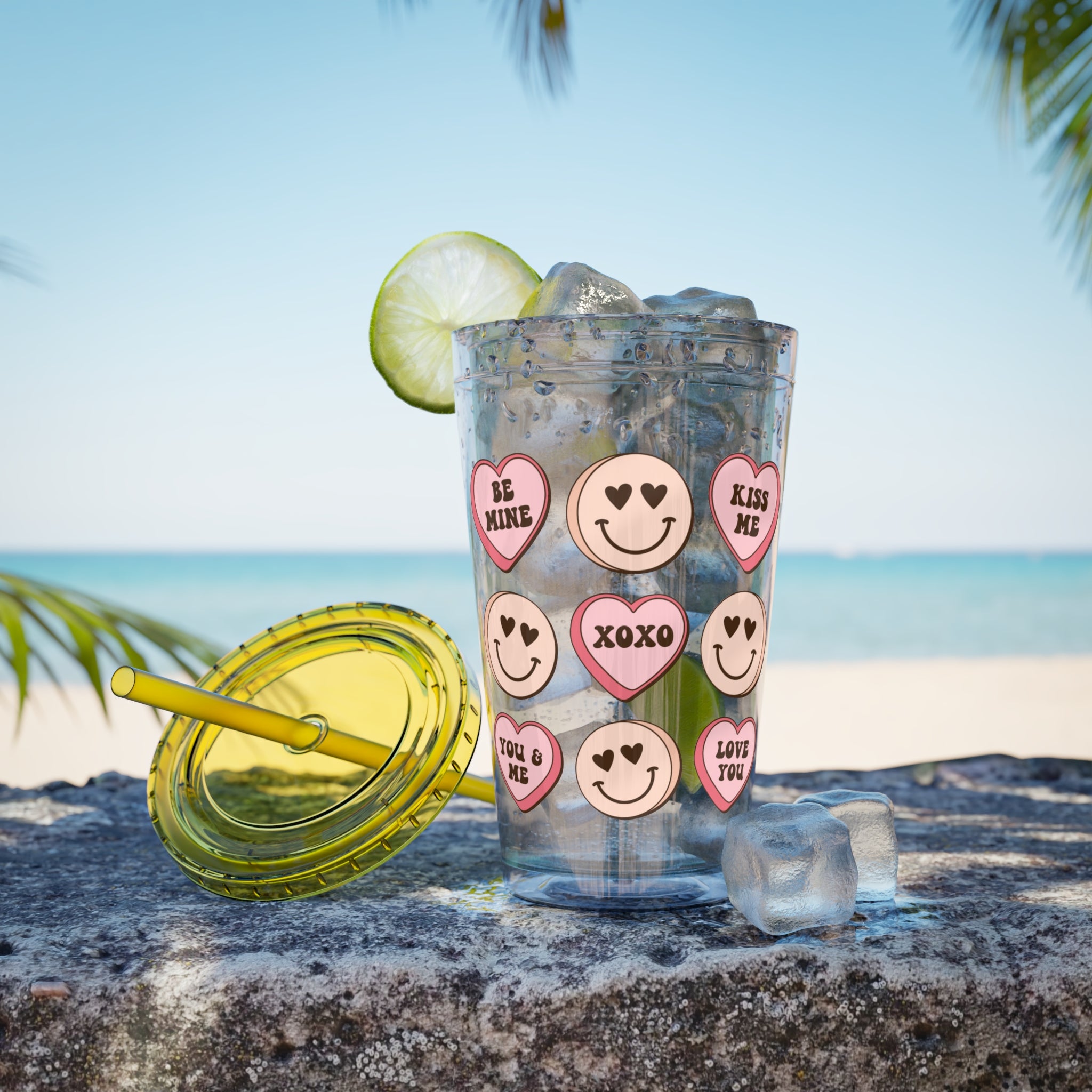 Valentine be mine Tumbler, Iced Coffee Cup, Trendy Coffee Mug, Soda Cups, Sunsplash Tumbler with lid and straw, 16oz