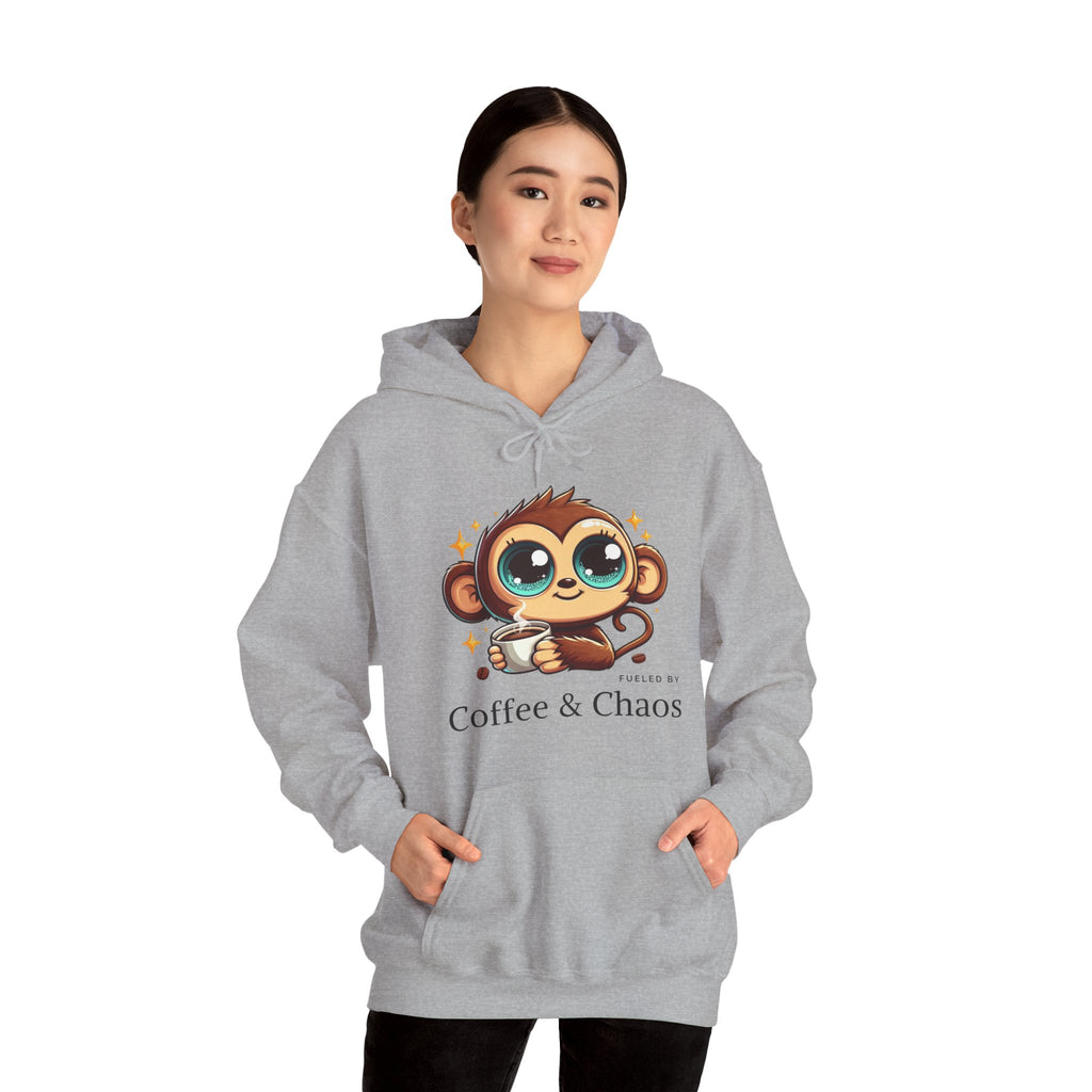 Coffee & Chaos Hoodie, Unisex Sweatshirt, Cute Monkey Hoodie, Fun Coffee Sweatshirt, Comfy Casual Hoodie, Gift for Coffee Lovers