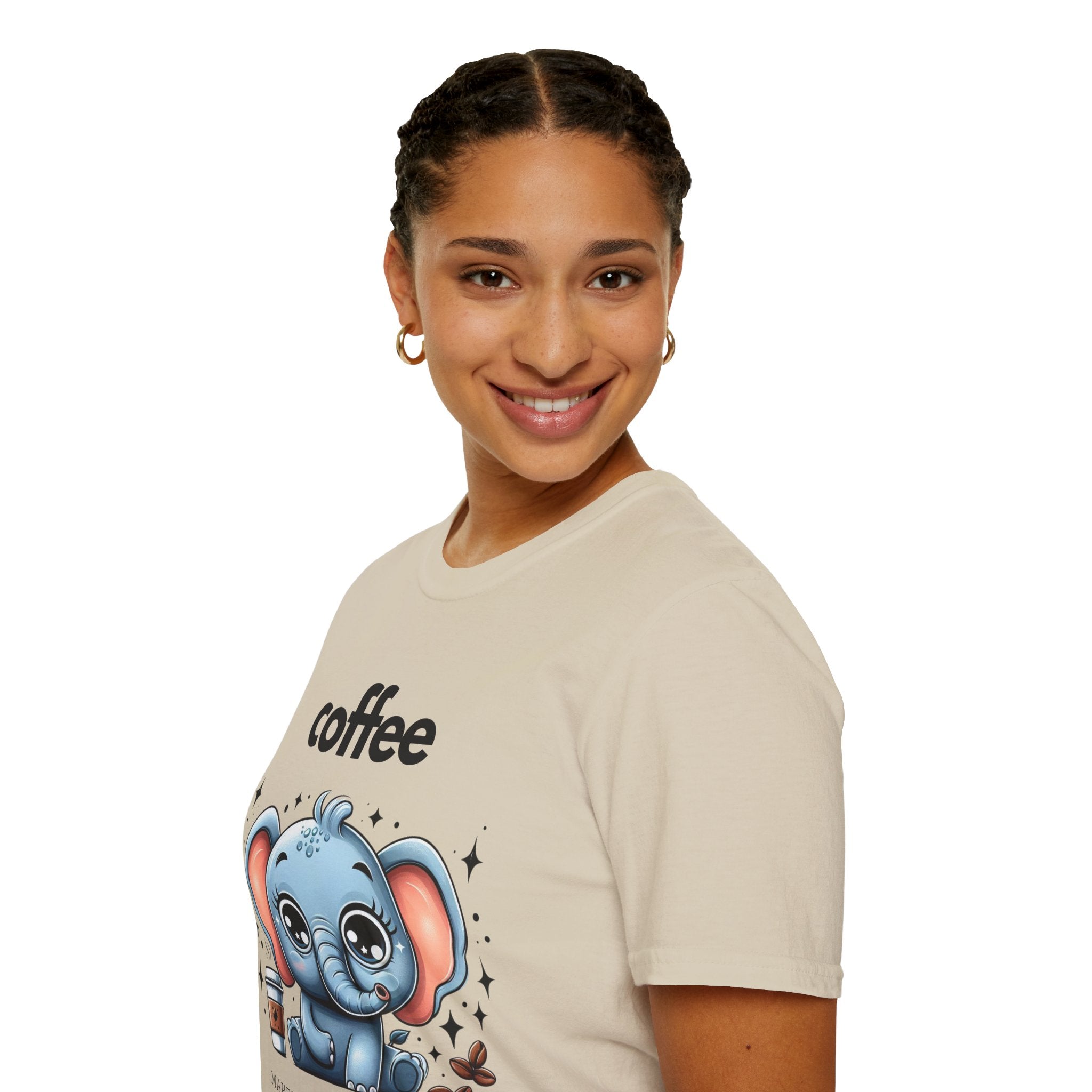 Coffee Makes Everything Better Cute Elephant Unisex Softstyle T-Shirt
