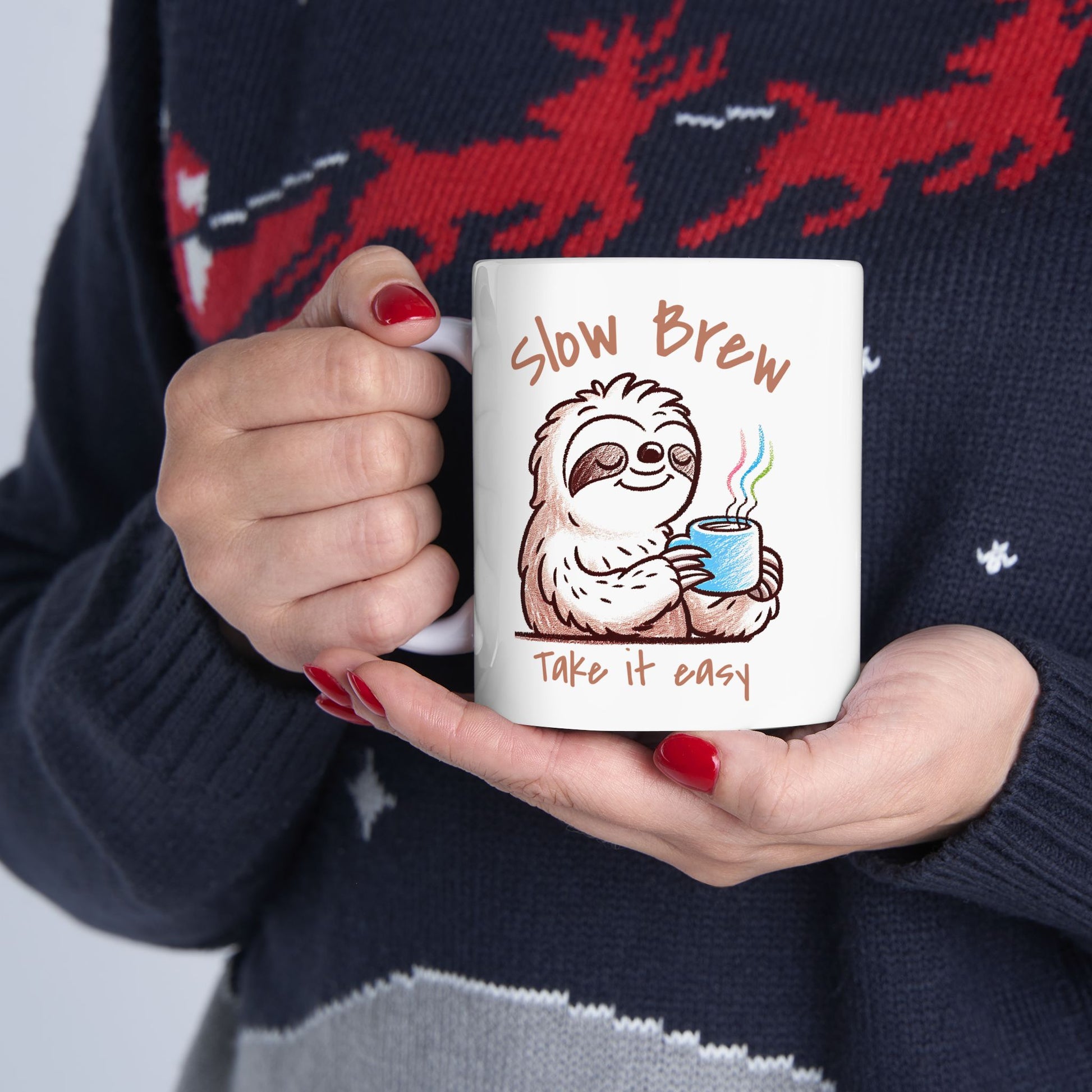 Slow Brew take it easy Ceramic Mug 11oz, Coffee Lovers Mug size 11oz