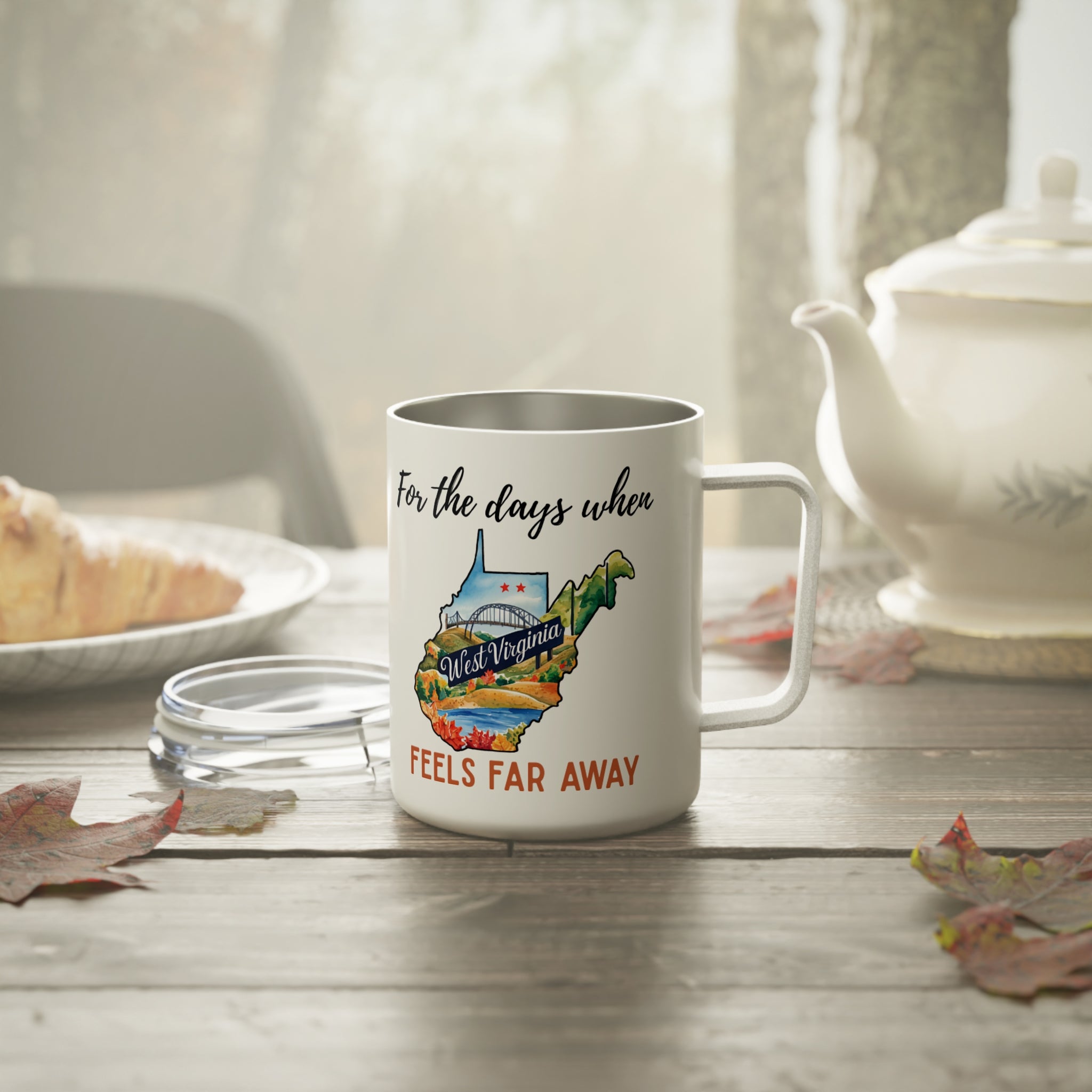 West Virginia feels far away Insulated Coffee Mug, Missing West Virginia Coffee tumbler, Homesick Mug