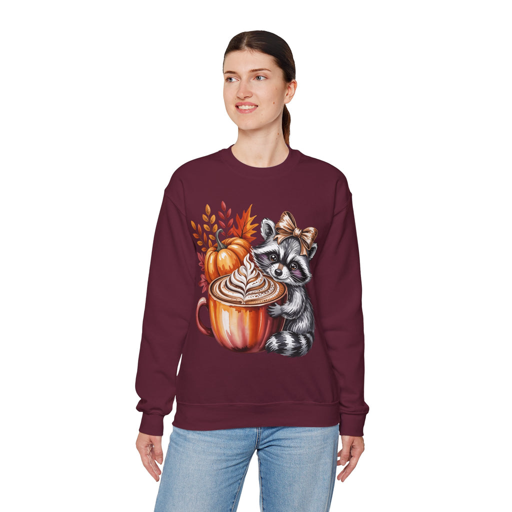 Cozy Raccoon Pumpkin Sweatshirt, Autumn Fashion, Fall Sweater, Cute Gift for Animal Lovers, Casual Layering Piece, Perfect for Thanksgiving