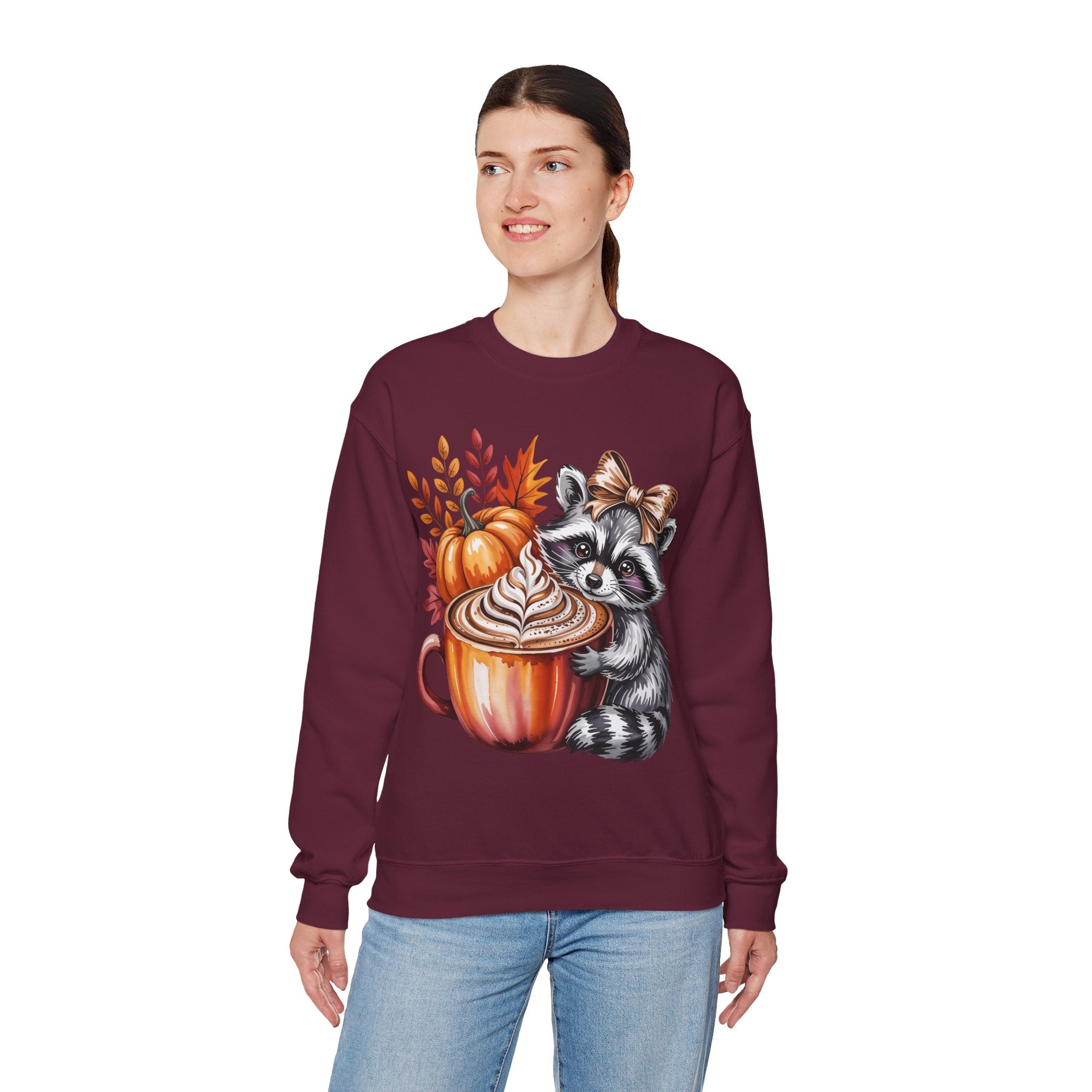 Cozy Raccoon Pumpkin Sweatshirt, Autumn Fashion, Fall Sweater, Cute Gift for Animal Lovers, Casual Layering Piece, Perfect for Thanksgiving