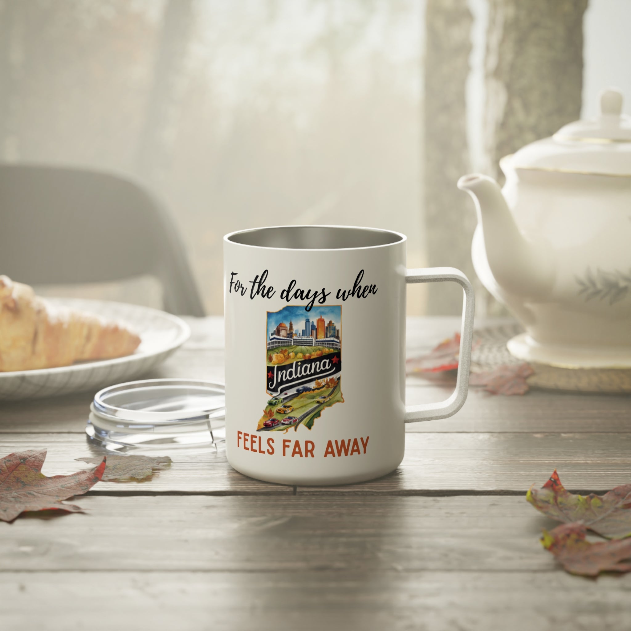 Indiana feels far away Insulated Coffee Mug, Missing Indiana Coffee tumbler, Homesick Mug